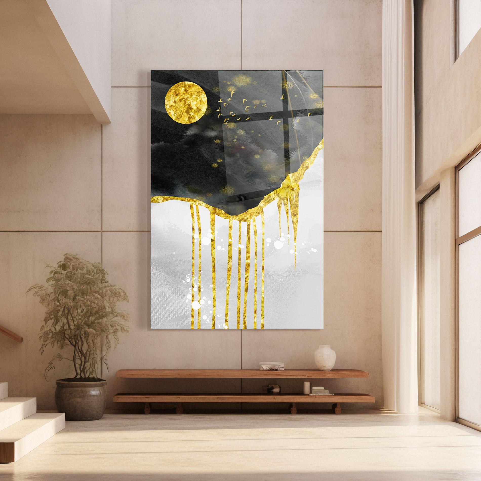 Üvegkép Gold Moon And Birds mockup 8