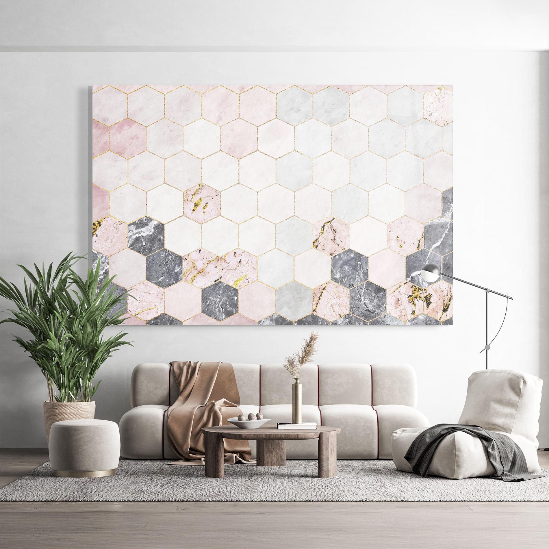 Üvegkép Grey Pink Hexagon mockup 9