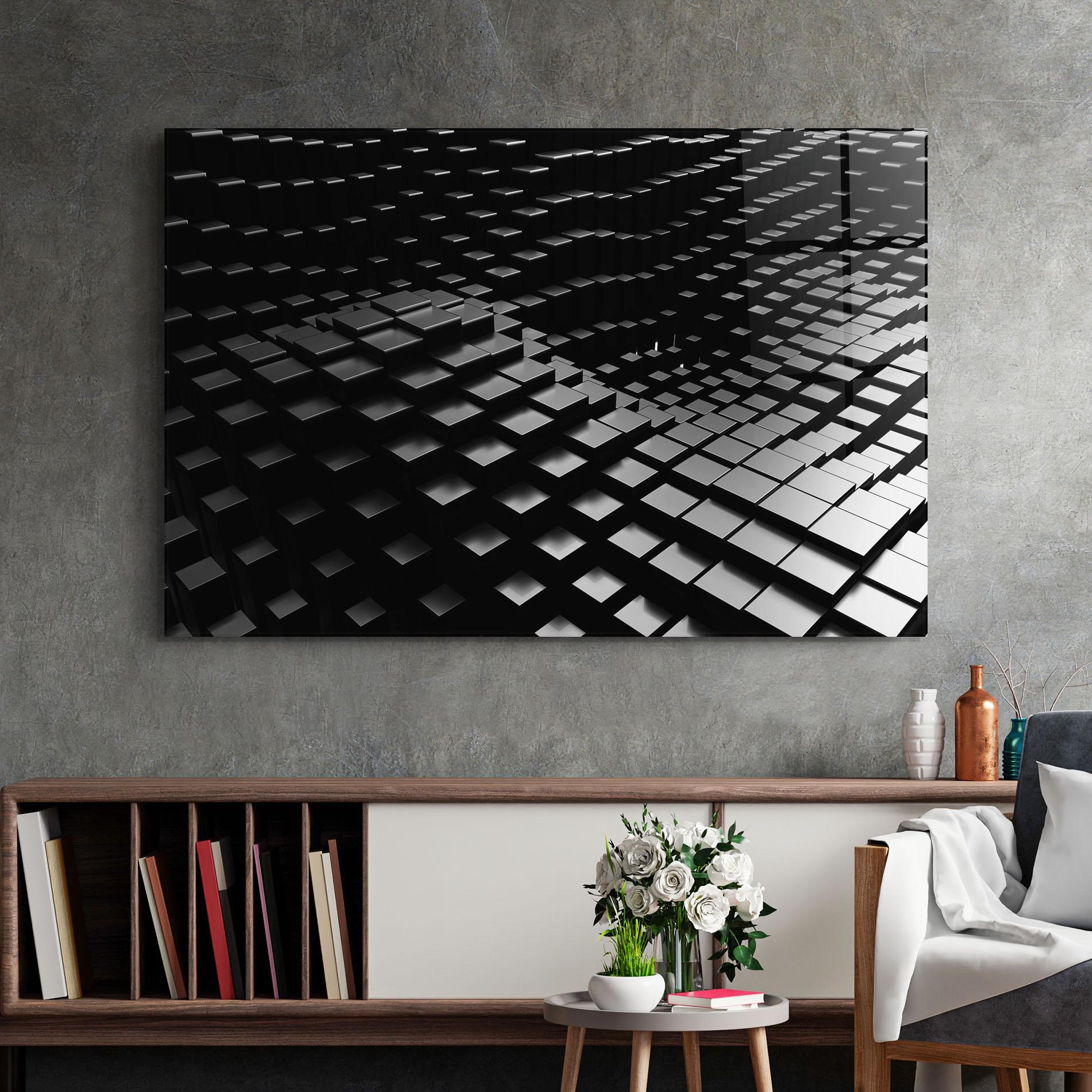 Üvegkép Black Square Wave mockup 2