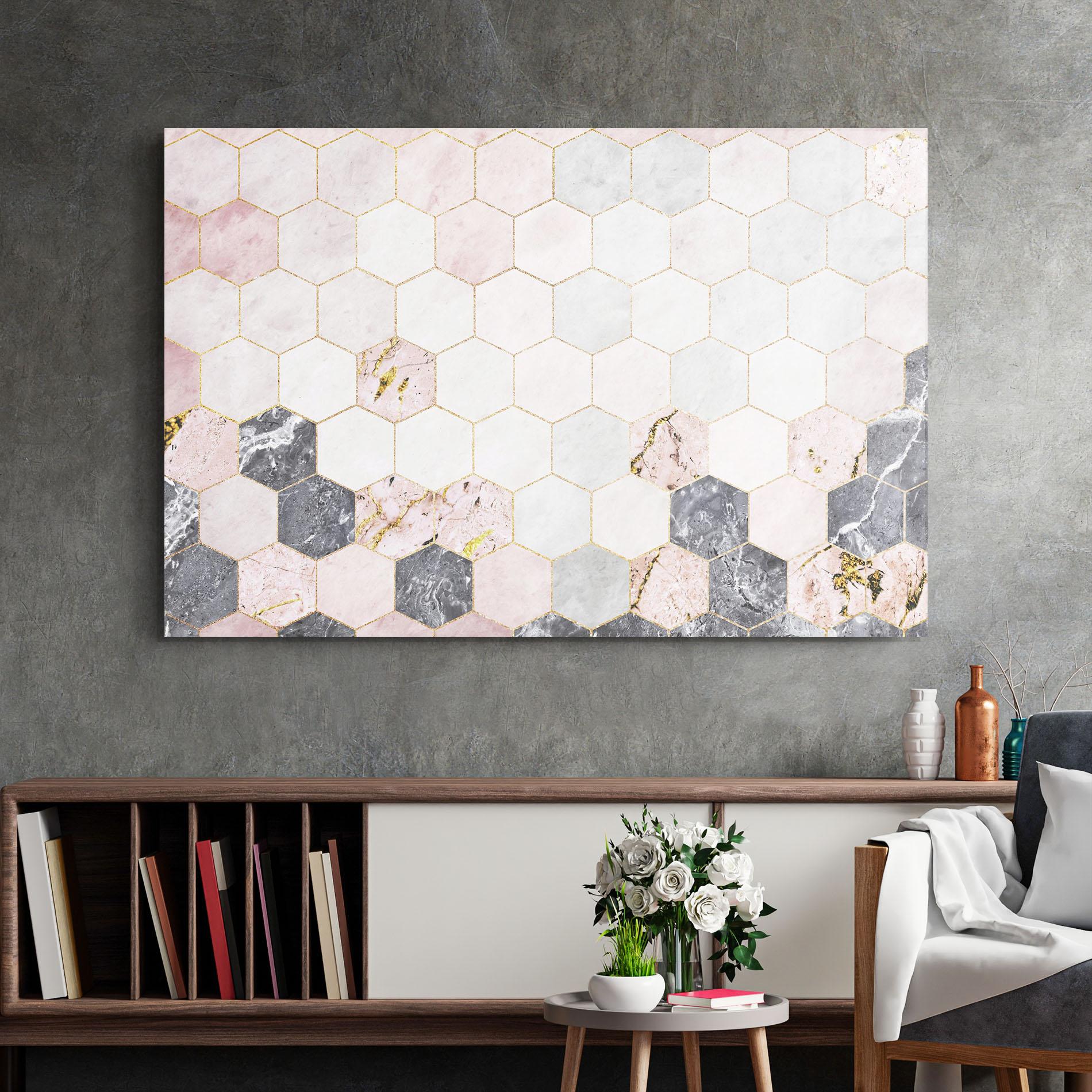 Üvegkép Grey Pink Hexagon mockup 2