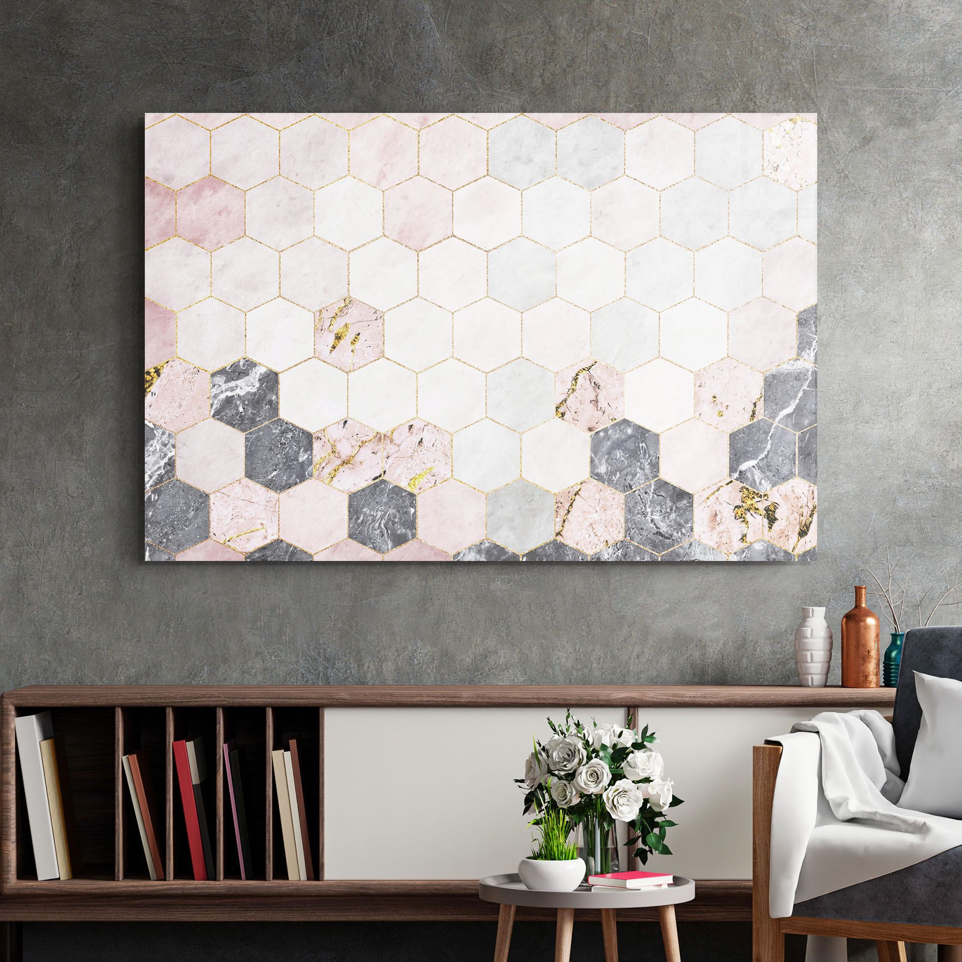 Grey Pink Hexagon mockup 2