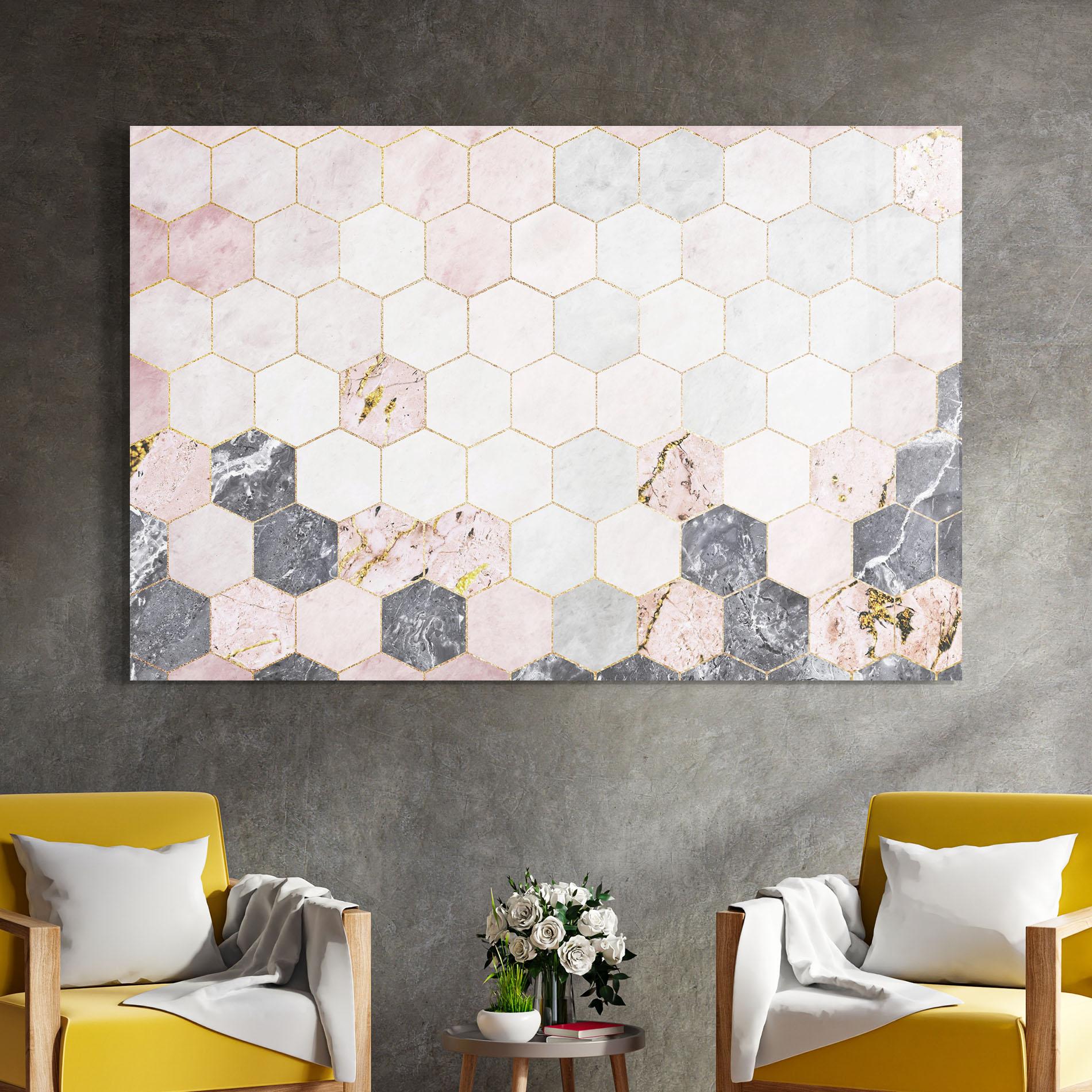 Üvegkép Grey Pink Hexagon mockup 4