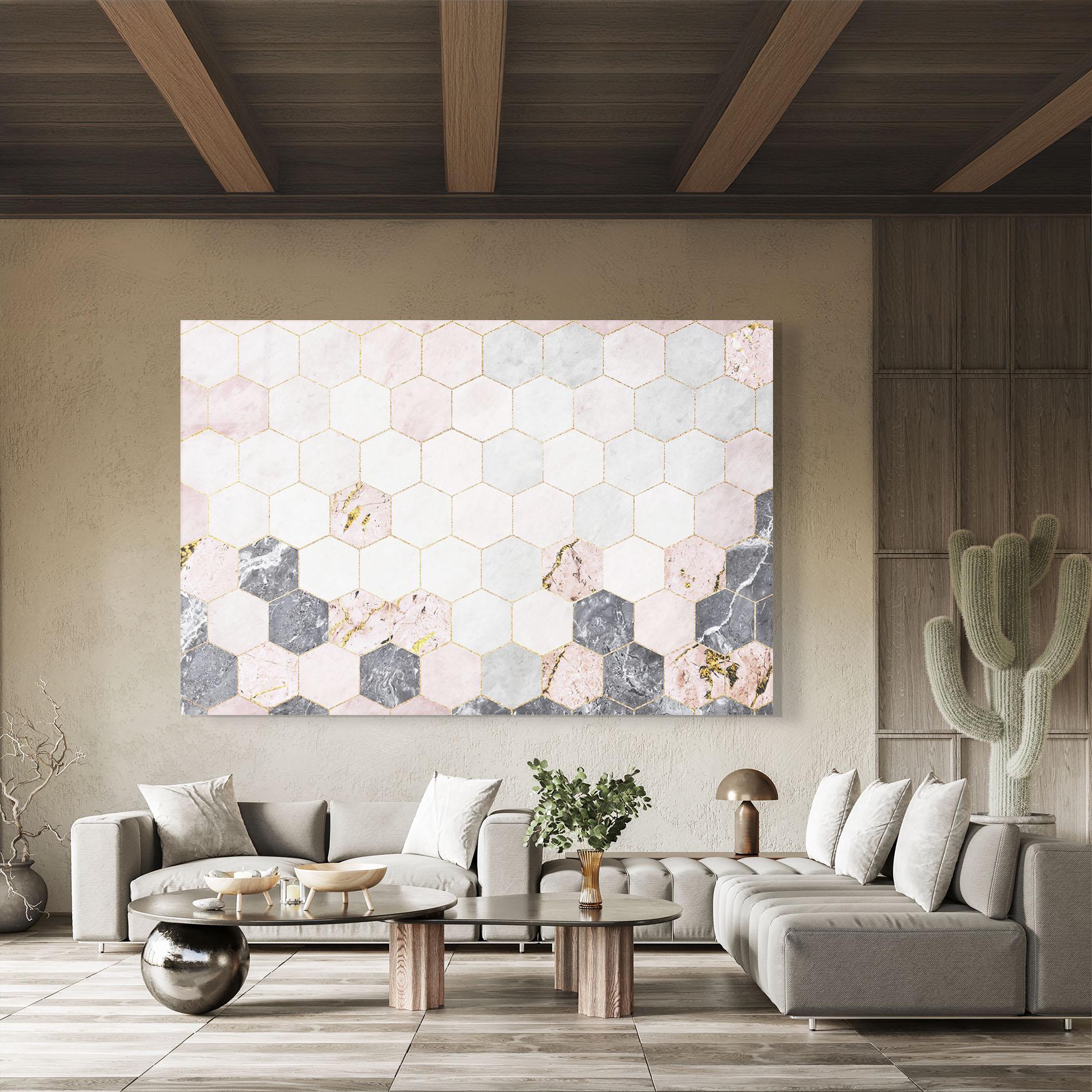 Üvegkép Grey Pink Hexagon mockup 8