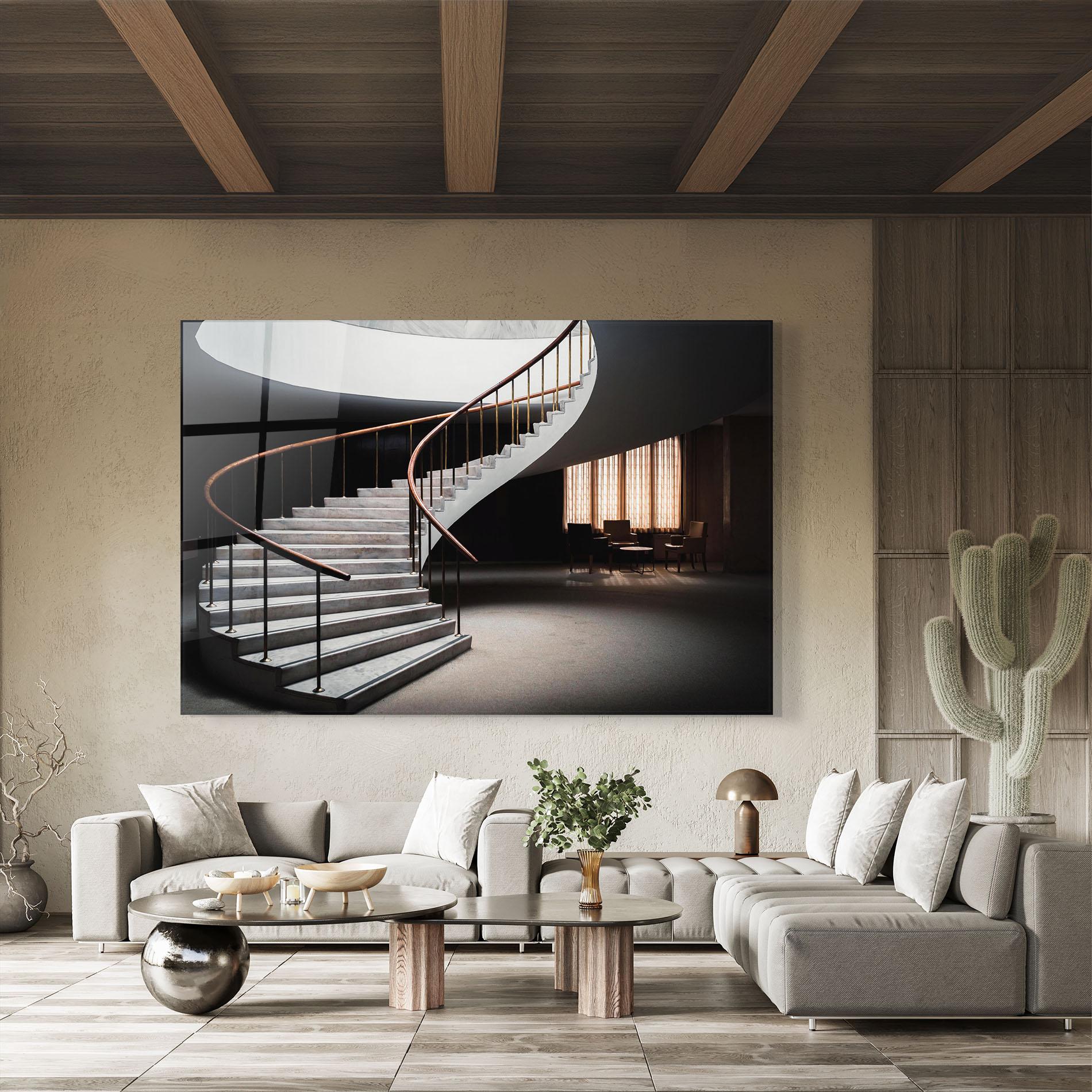 Üvegkép Dark Room Stairs mockup 8