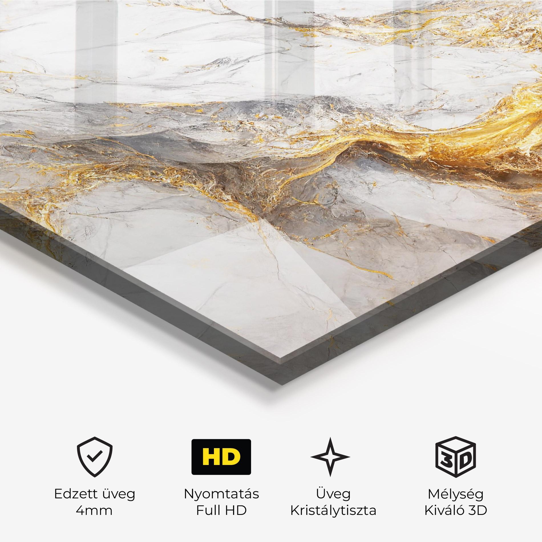 Üvegkép Gold Liquid Grey Marble mockup 3