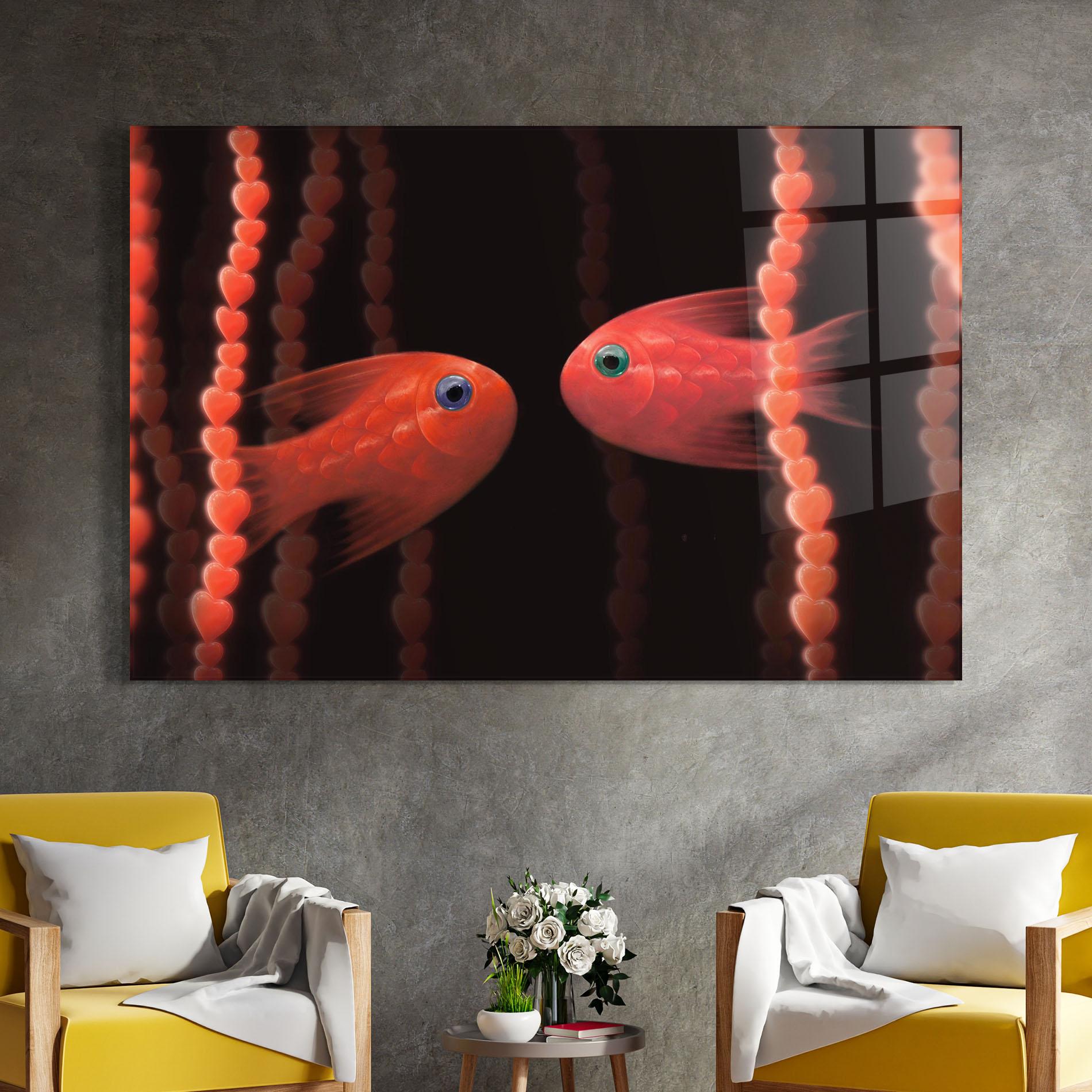 Üvegkép Orange Fish Heart mockup 4