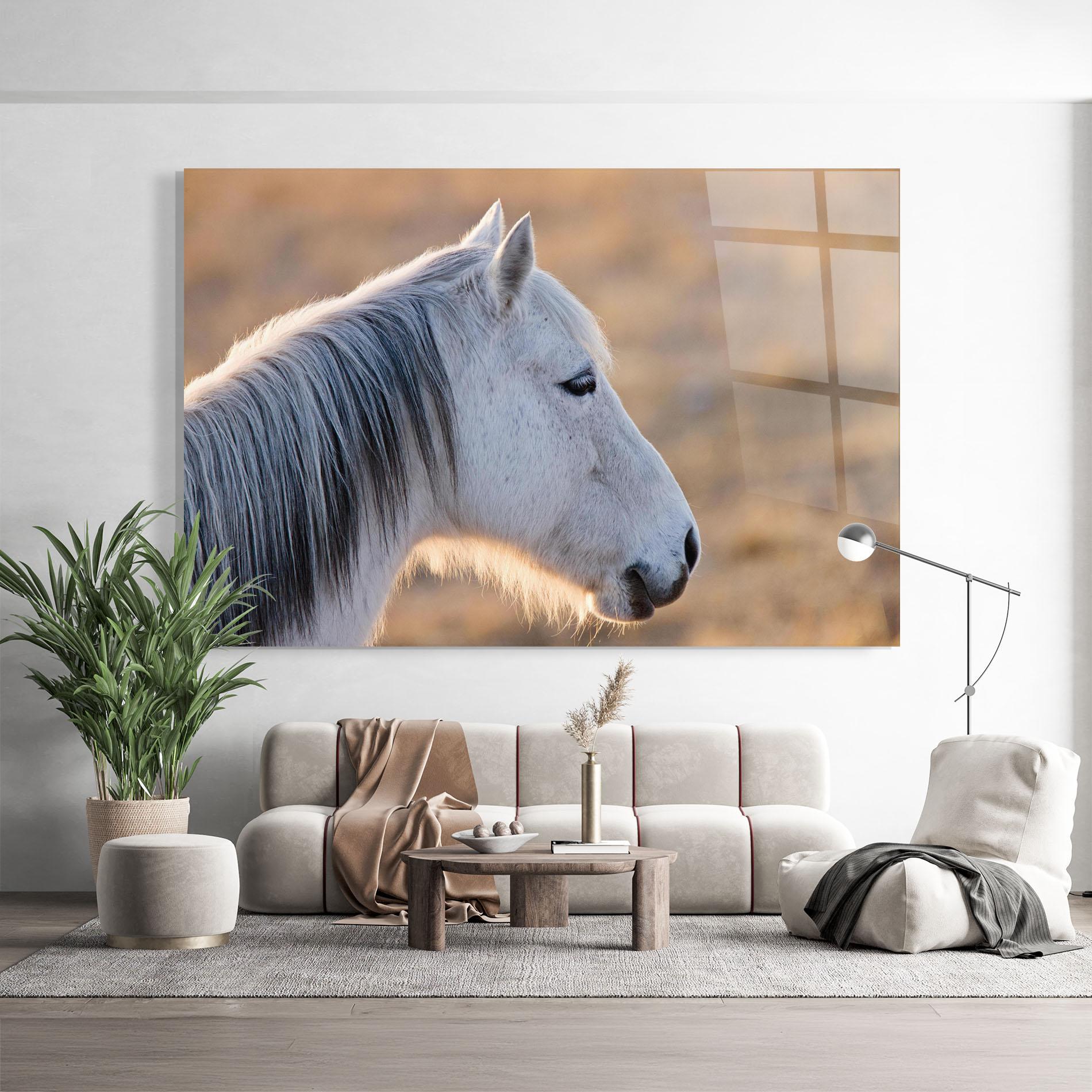 Üvegkép Light Gray Horse Looking mockup 9