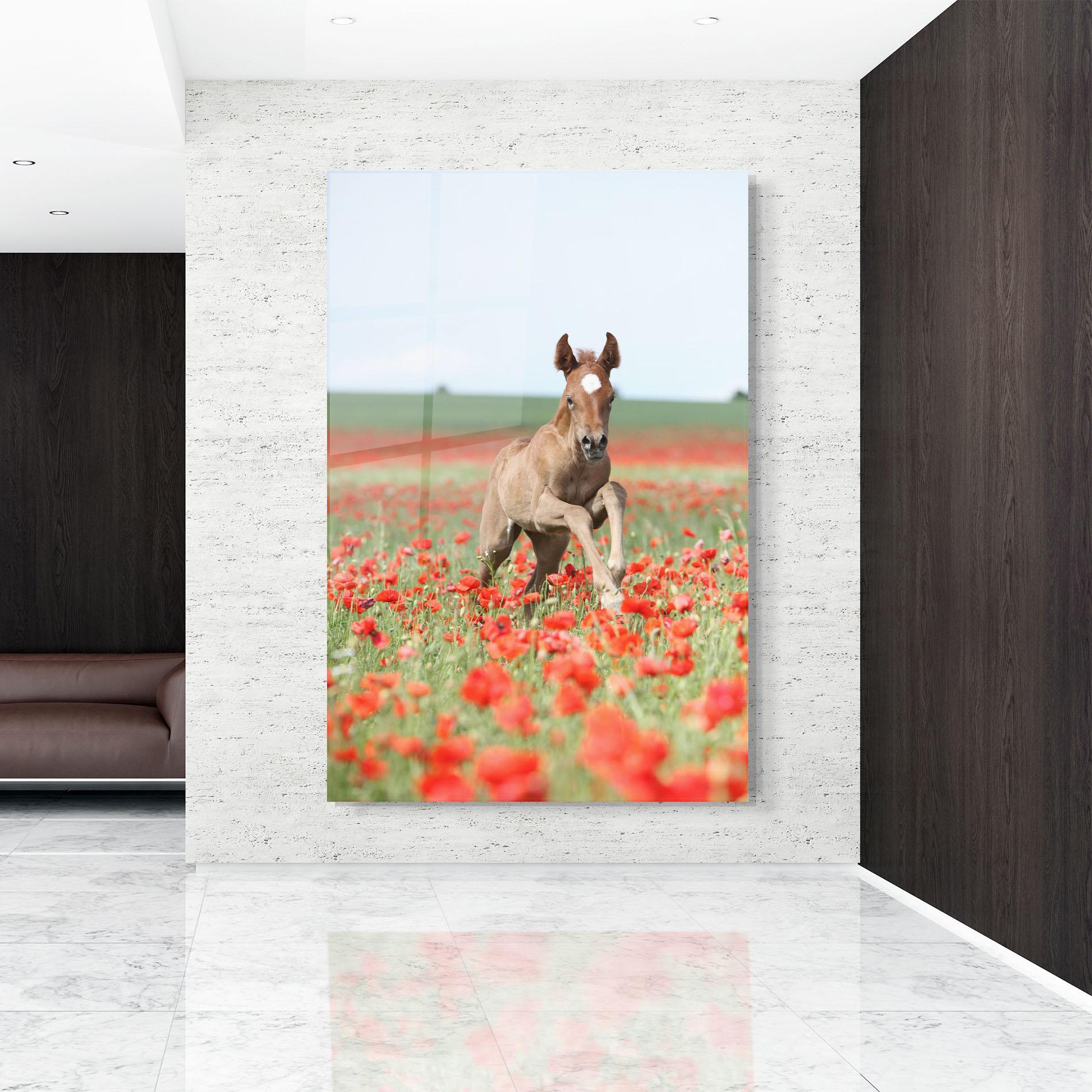 Üvegkép Red Flowers Horse mockup 9
