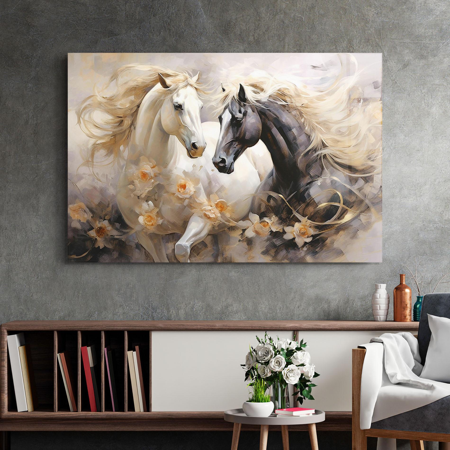 Üvegkép Black And White Horses mockup 2