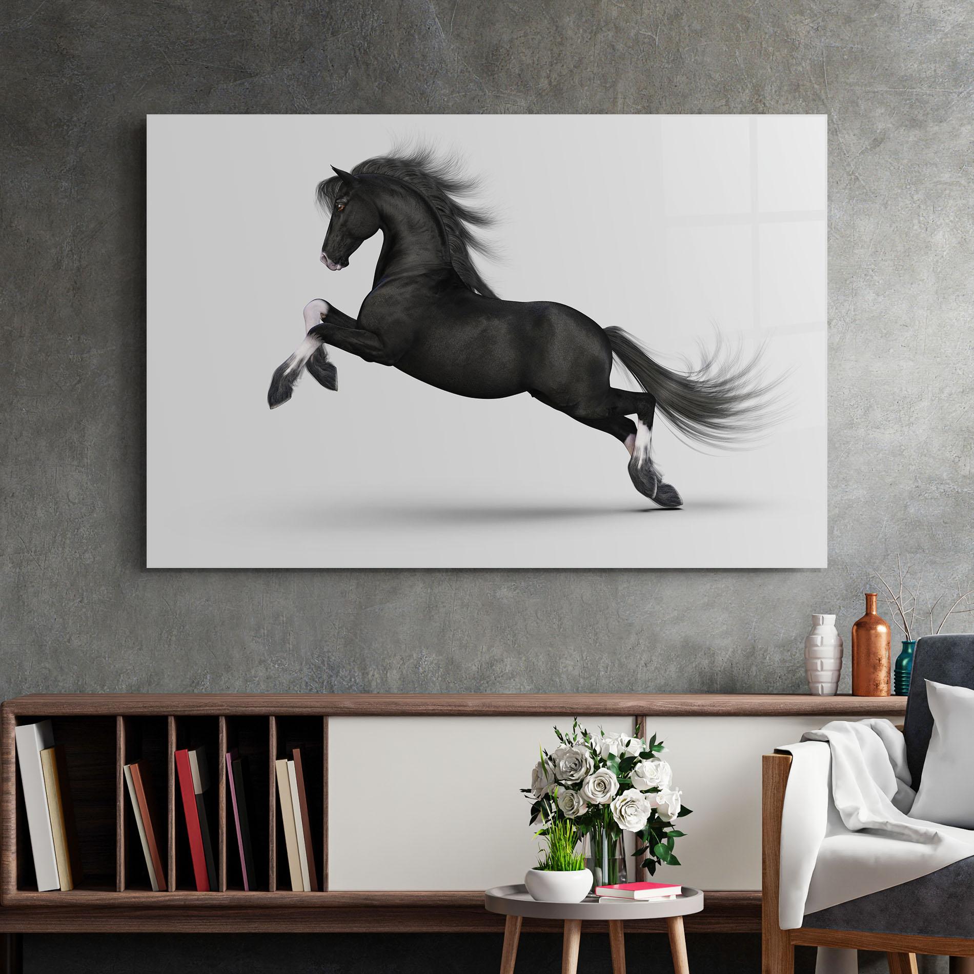 Üvegkép Black Horse Galloping mockup 2