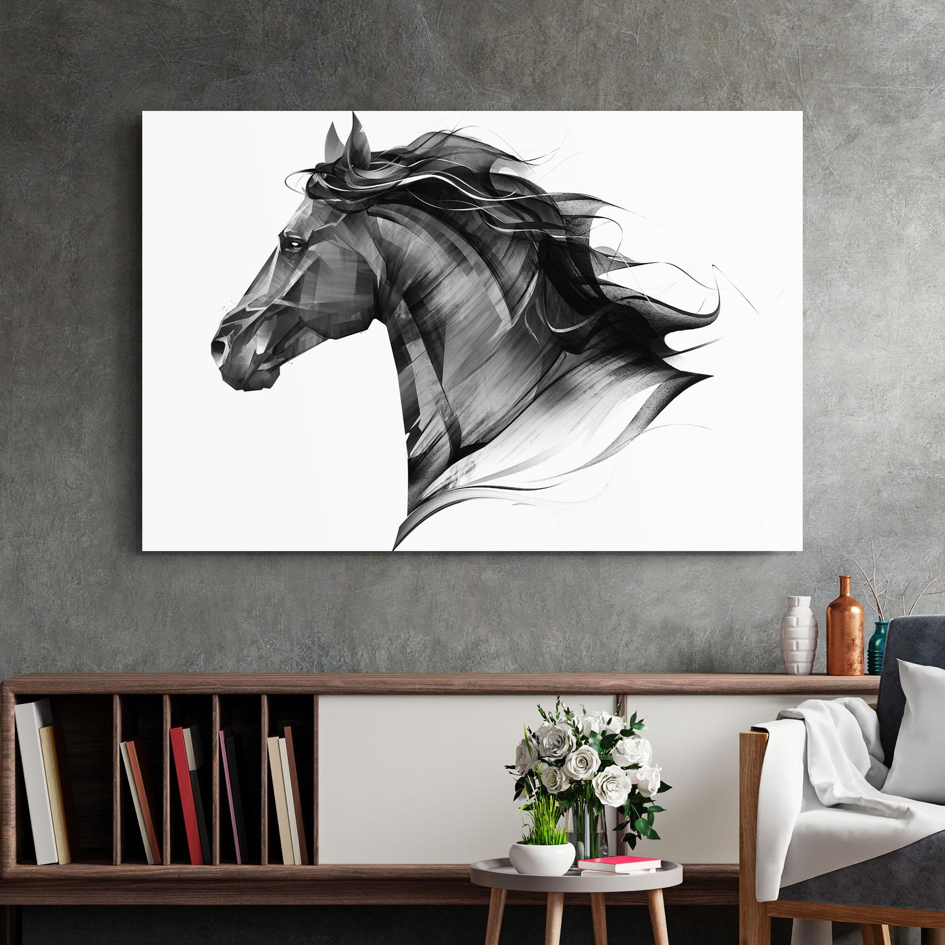 Üvegkép Black Portrait Horse mockup 2
