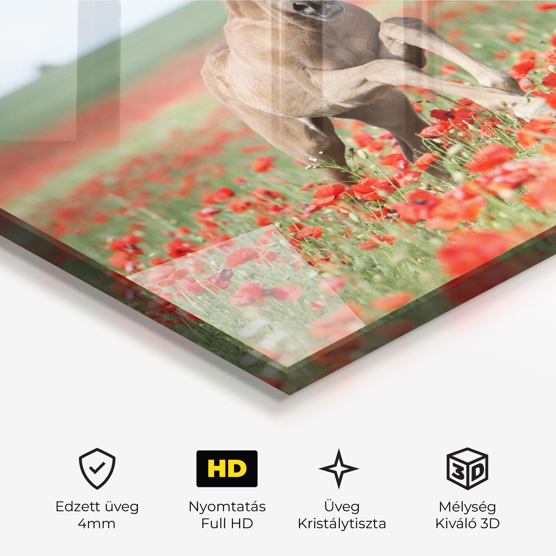 Üvegkép Red Flowers Horse mockup 3