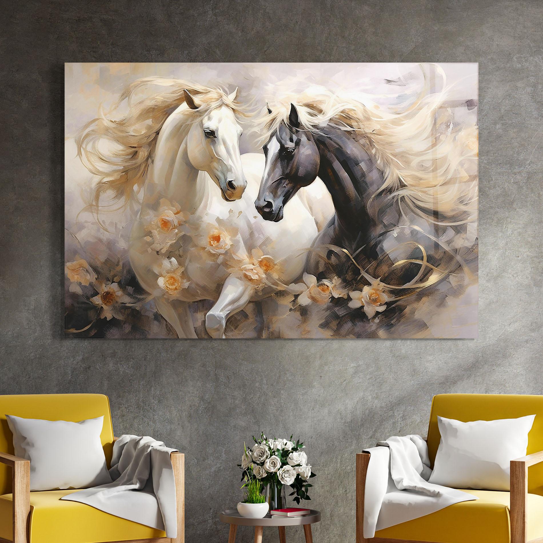 Üvegkép Black And White Horses mockup 4