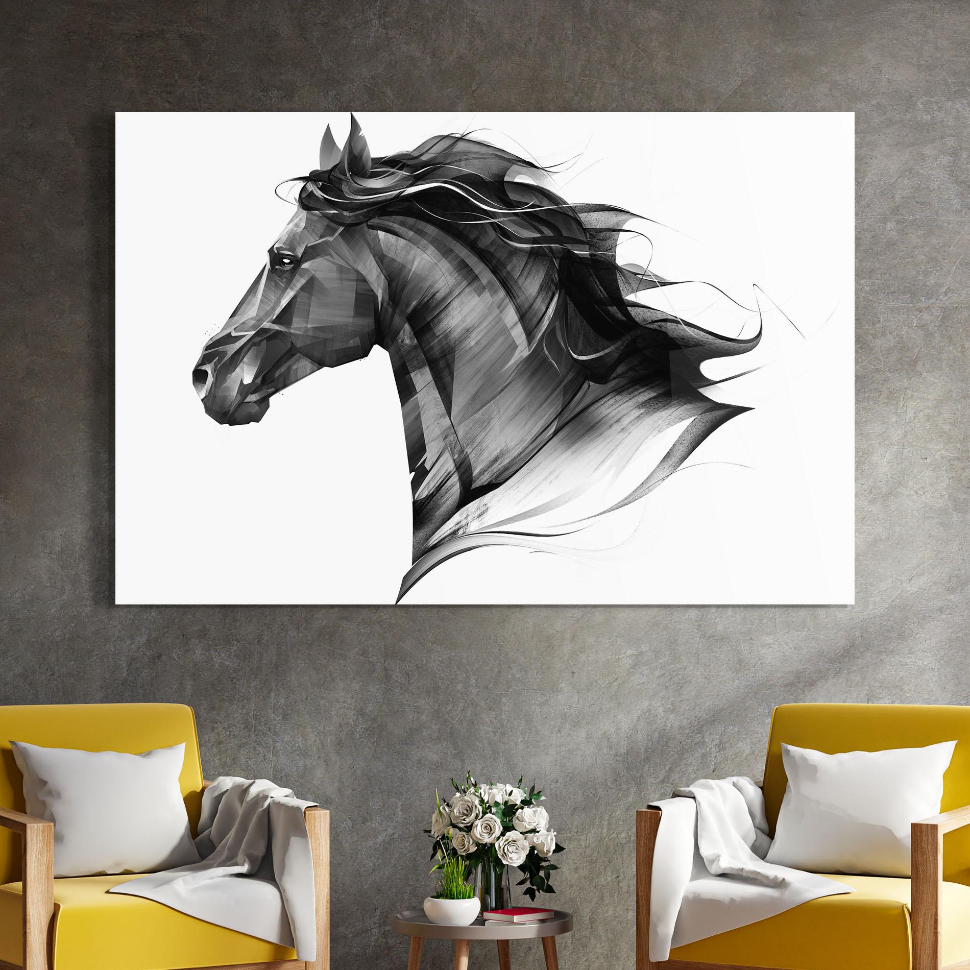 Üvegkép Black Portrait Horse mockup 4