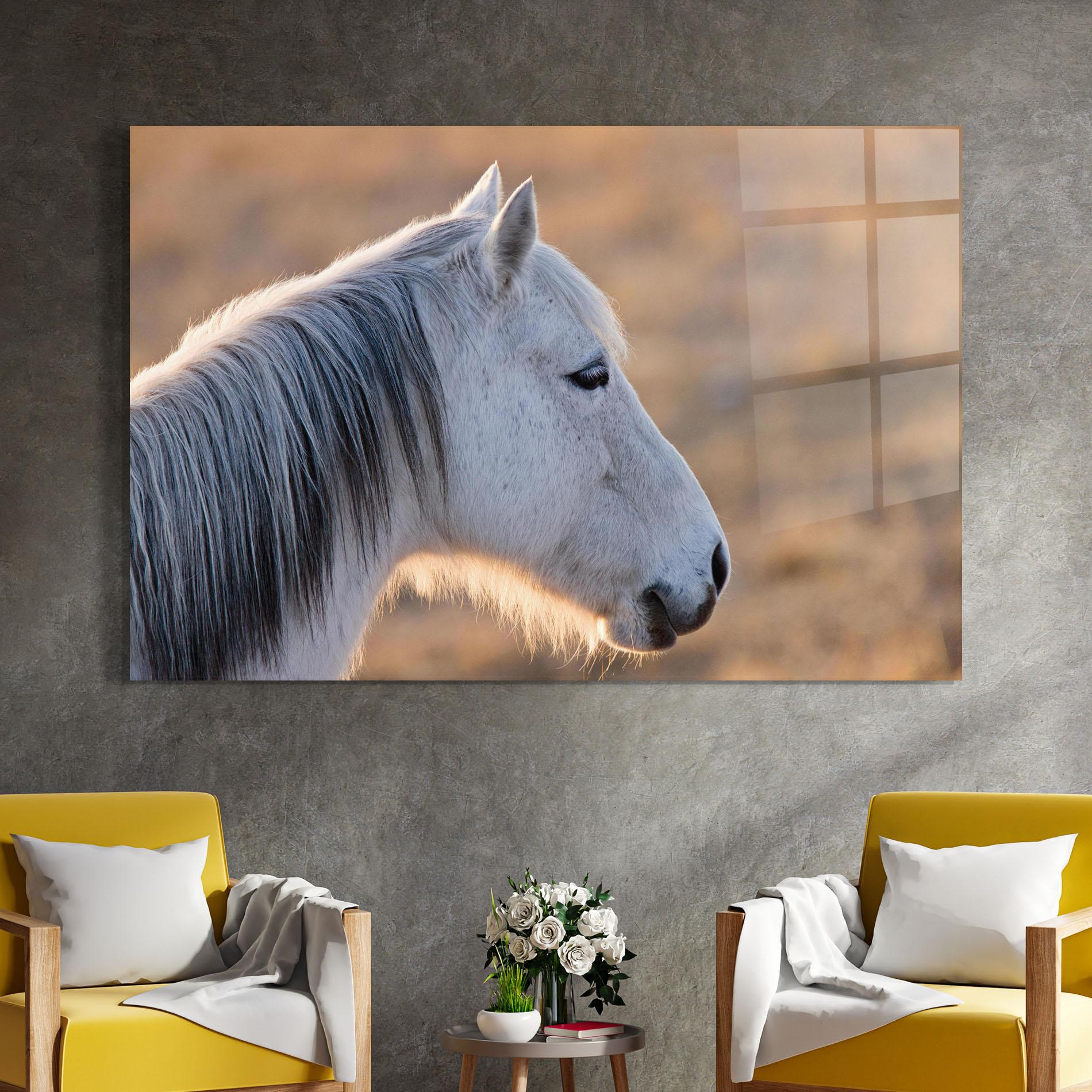 Üvegkép Light Gray Horse Looking mockup 4