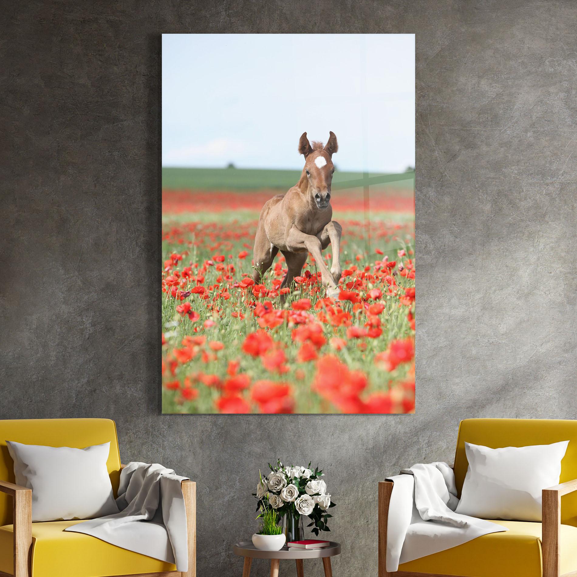 Üvegkép Red Flowers Horse mockup 4