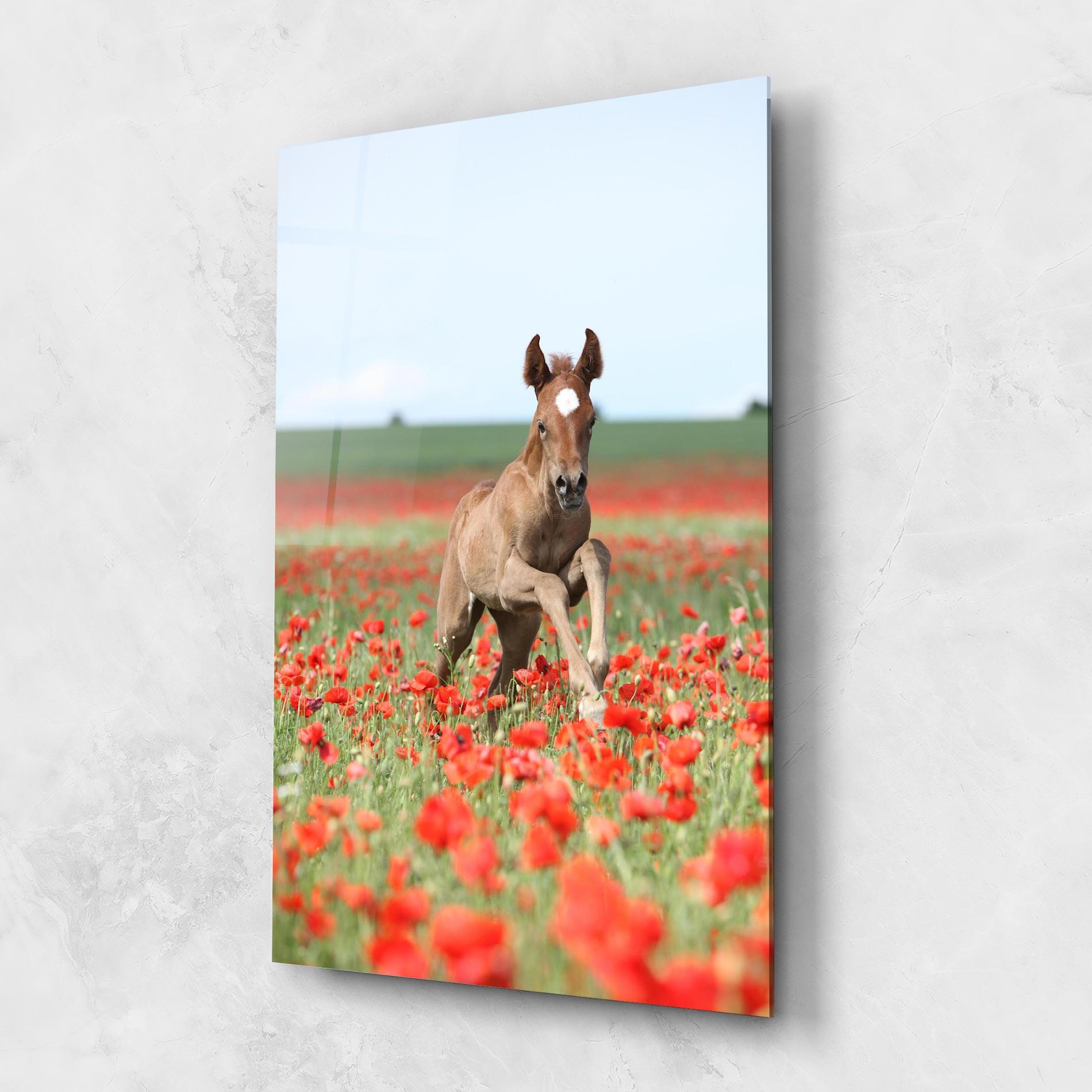 Üvegkép Red Flowers Horse mockup 1