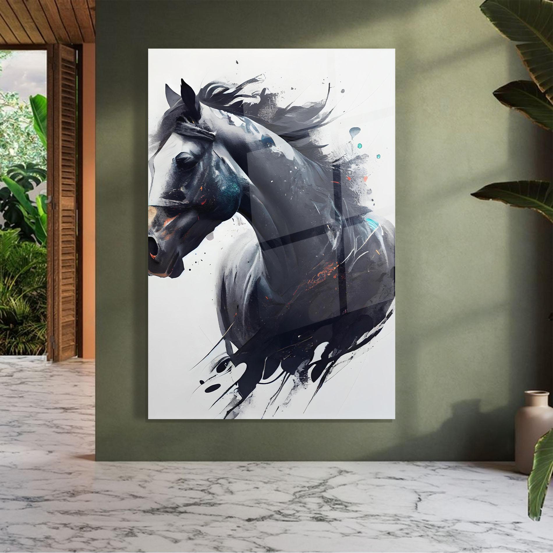 Üvegkép Black Paint Horse mockup 7