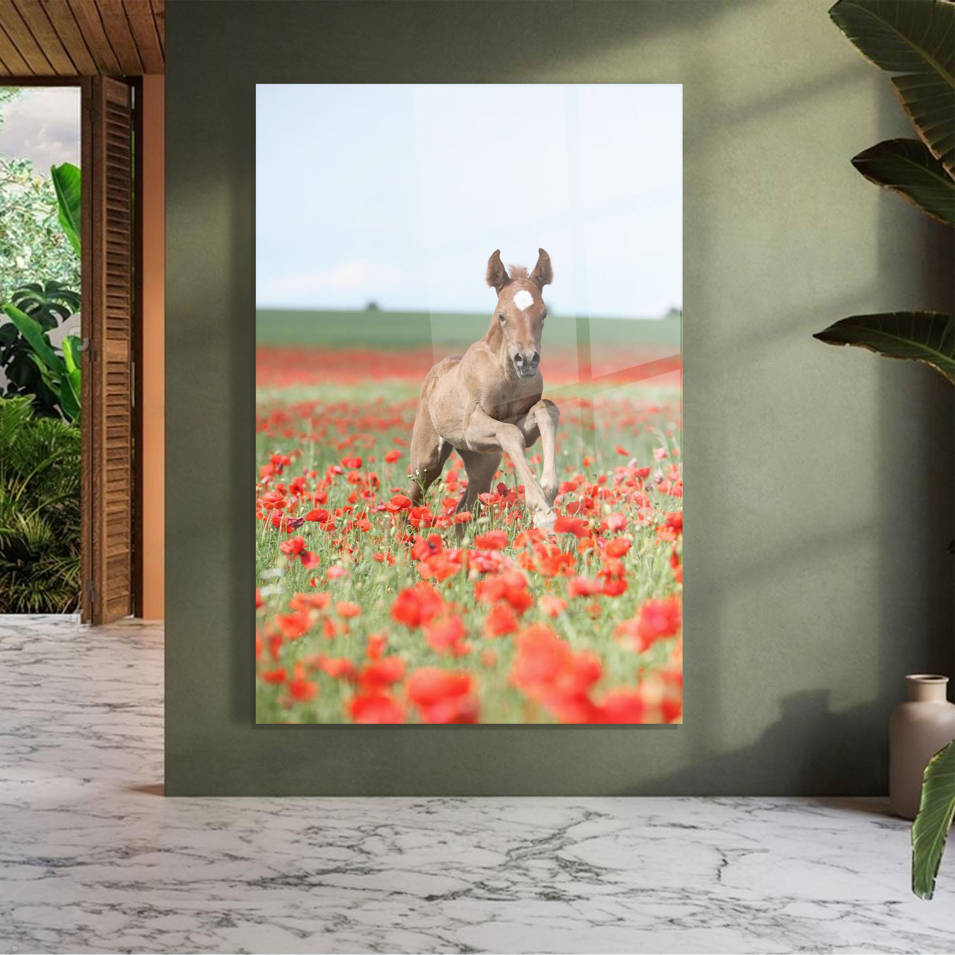 Üvegkép Red Flowers Horse mockup 7