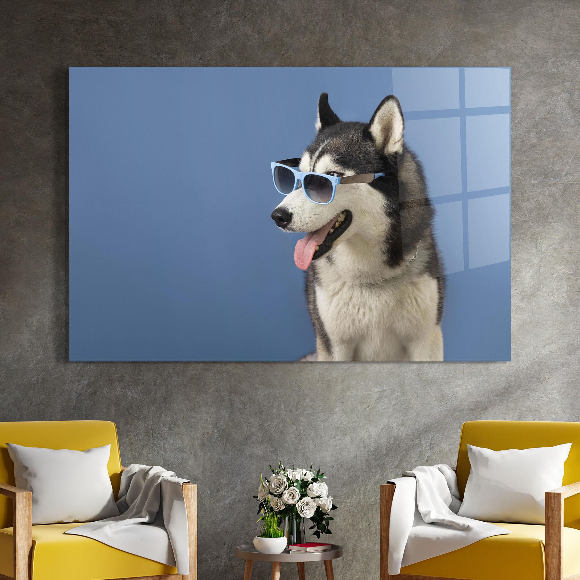 Üvegkép Blue Glasses Dog mockup 4