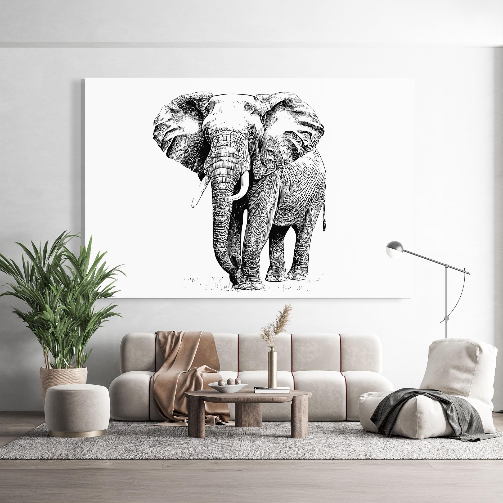 Üvegkép Black Lines Elephant mockup 9