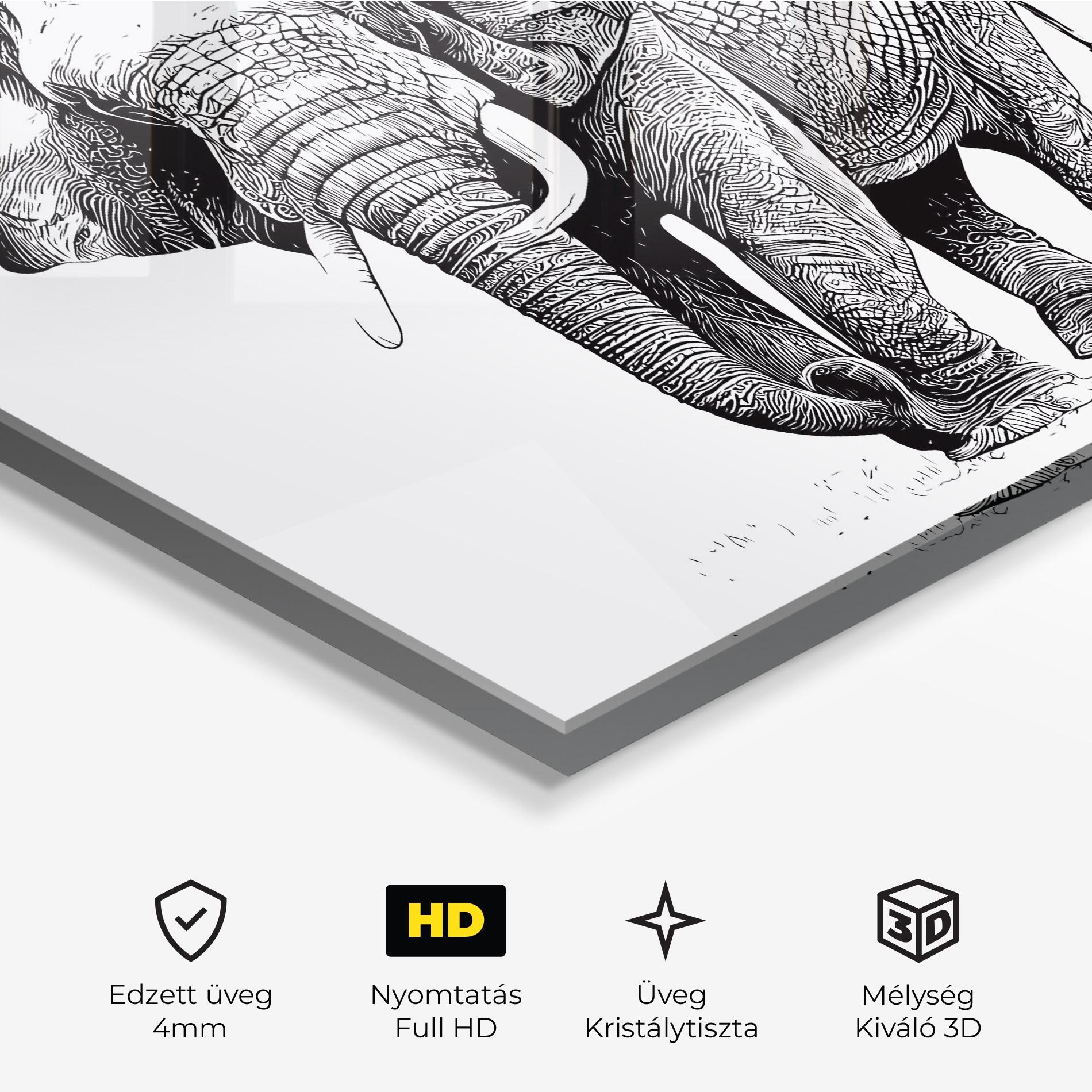 Üvegkép Black Lines Elephant mockup 3