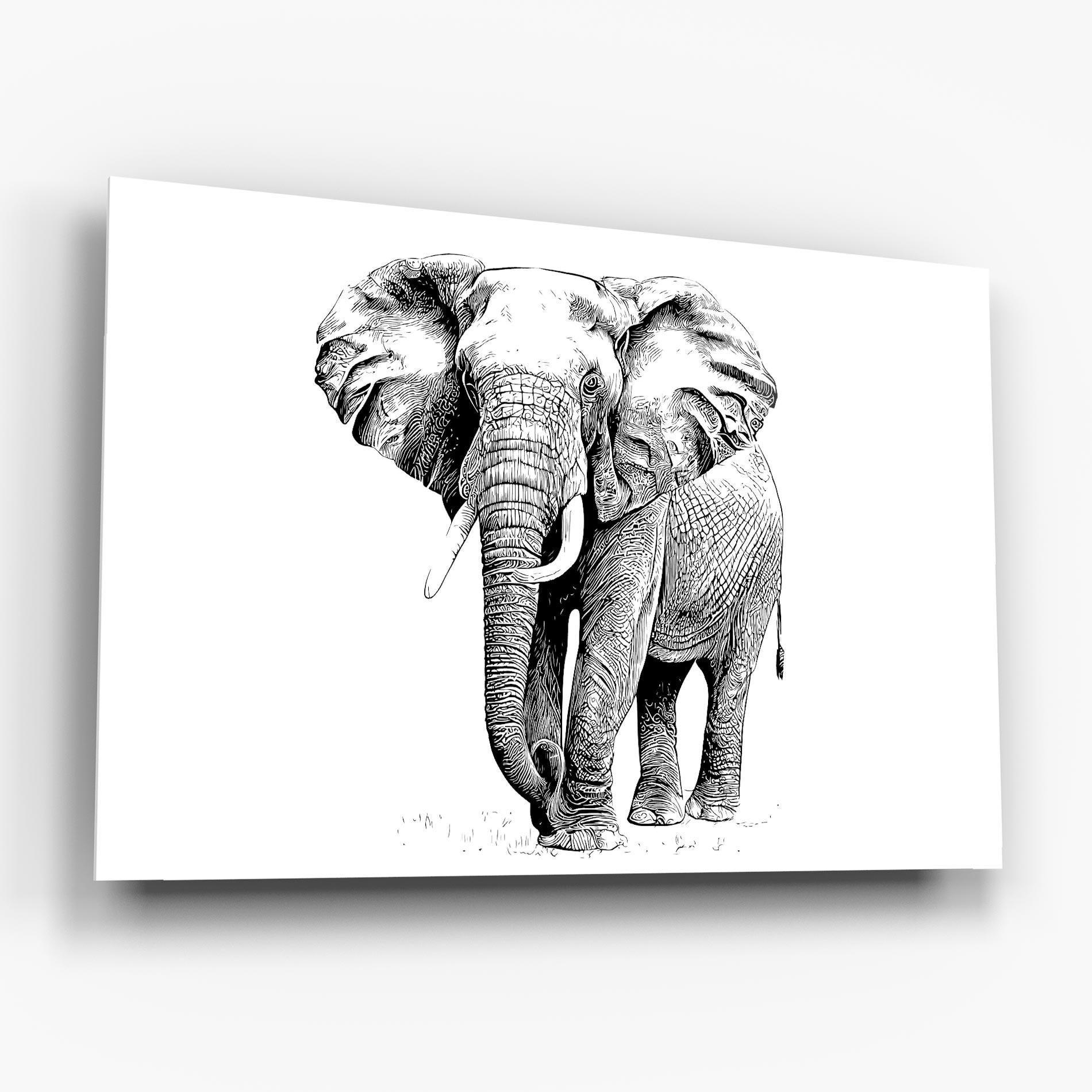 Üvegkép Black Lines Elephant mockup 6