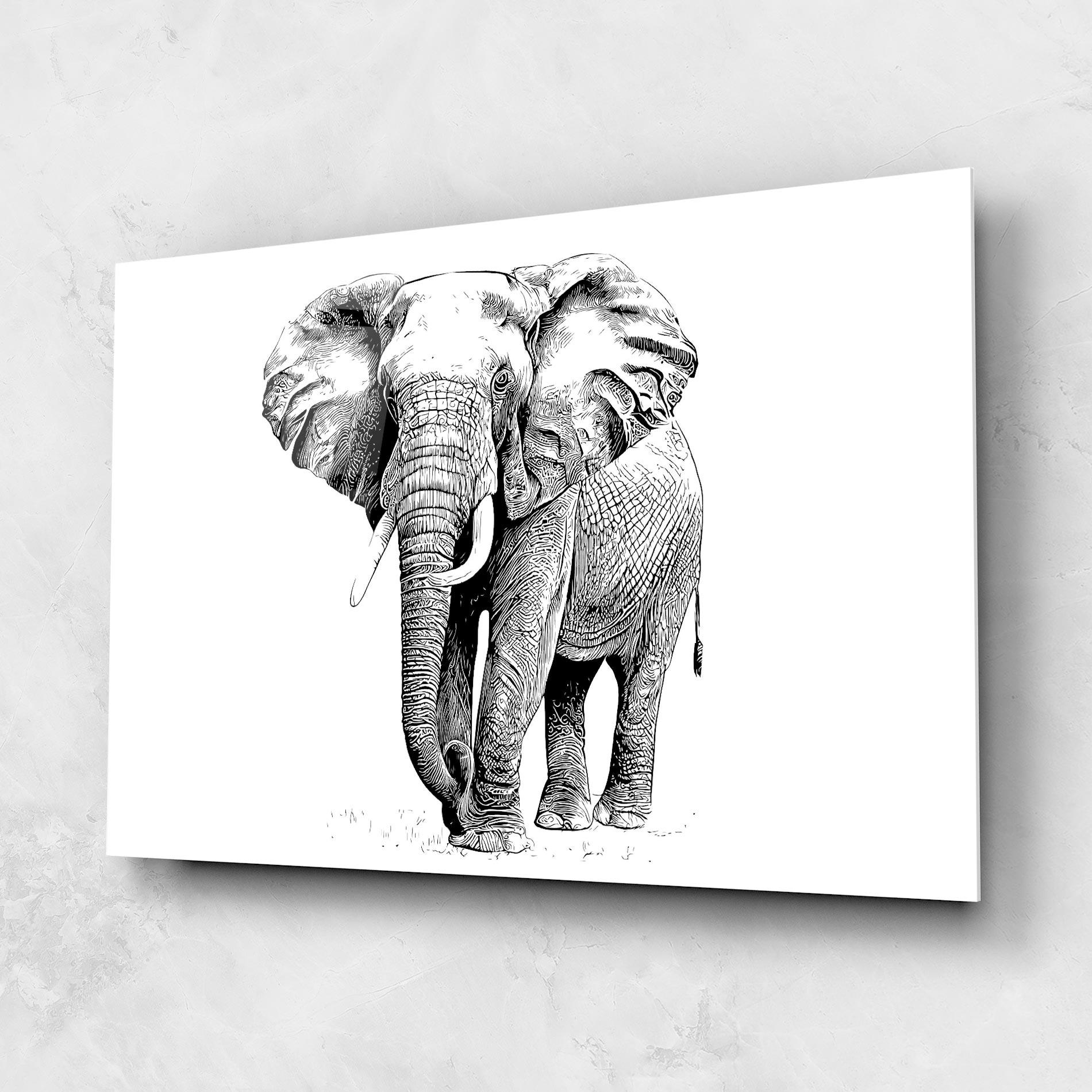 Üvegkép Black Lines Elephant mockup 1