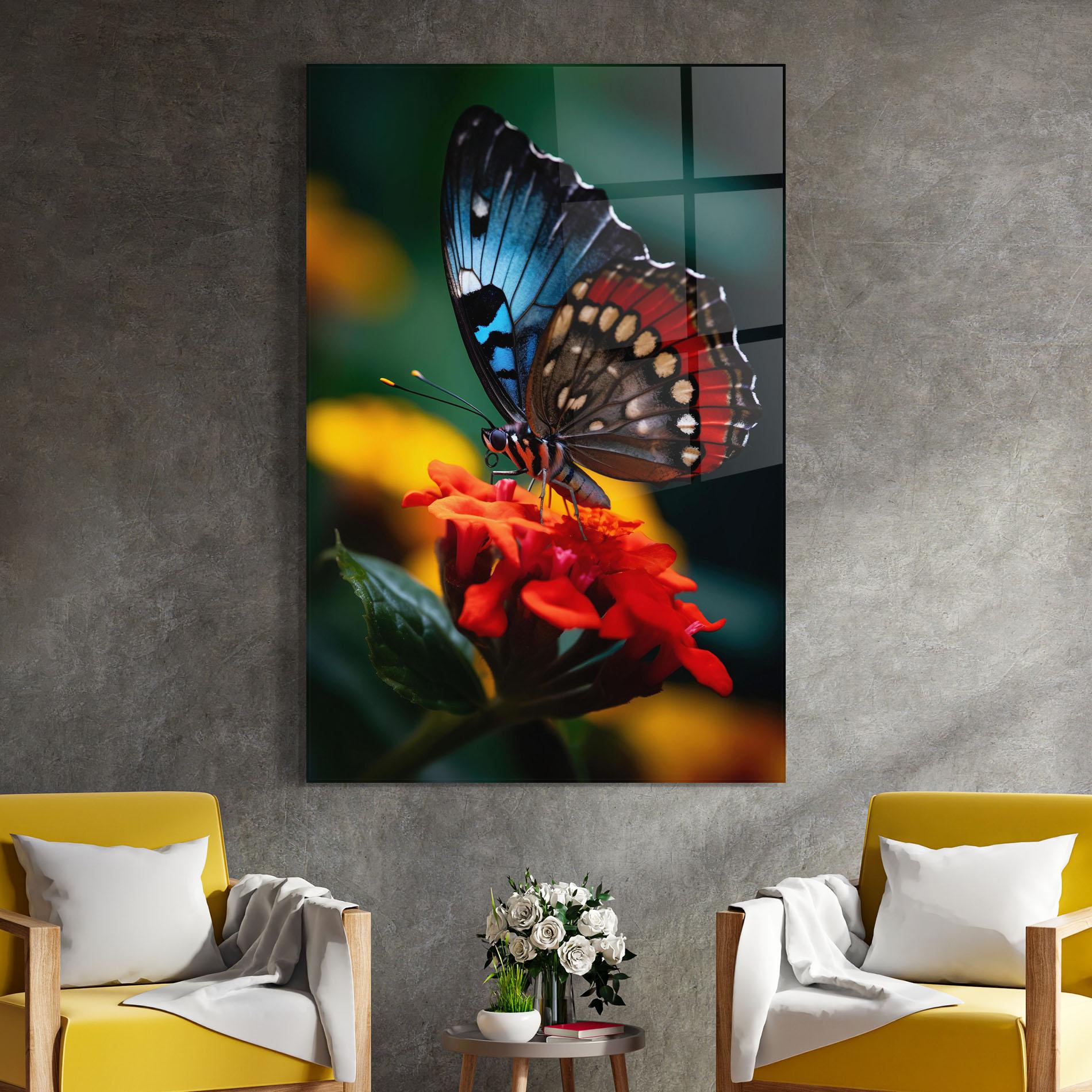 Üvegkép Blue Red Butterfly mockup 4