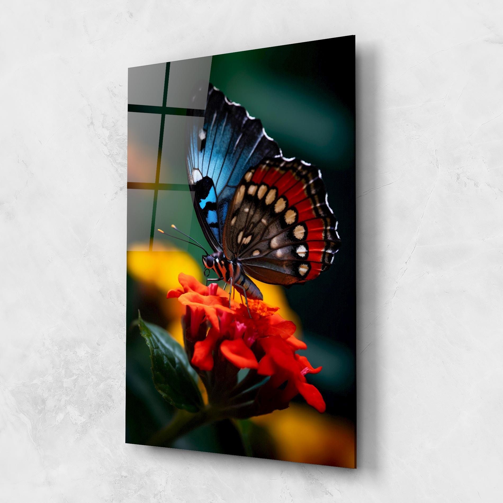 Üvegkép Blue Red Butterfly mockup 1