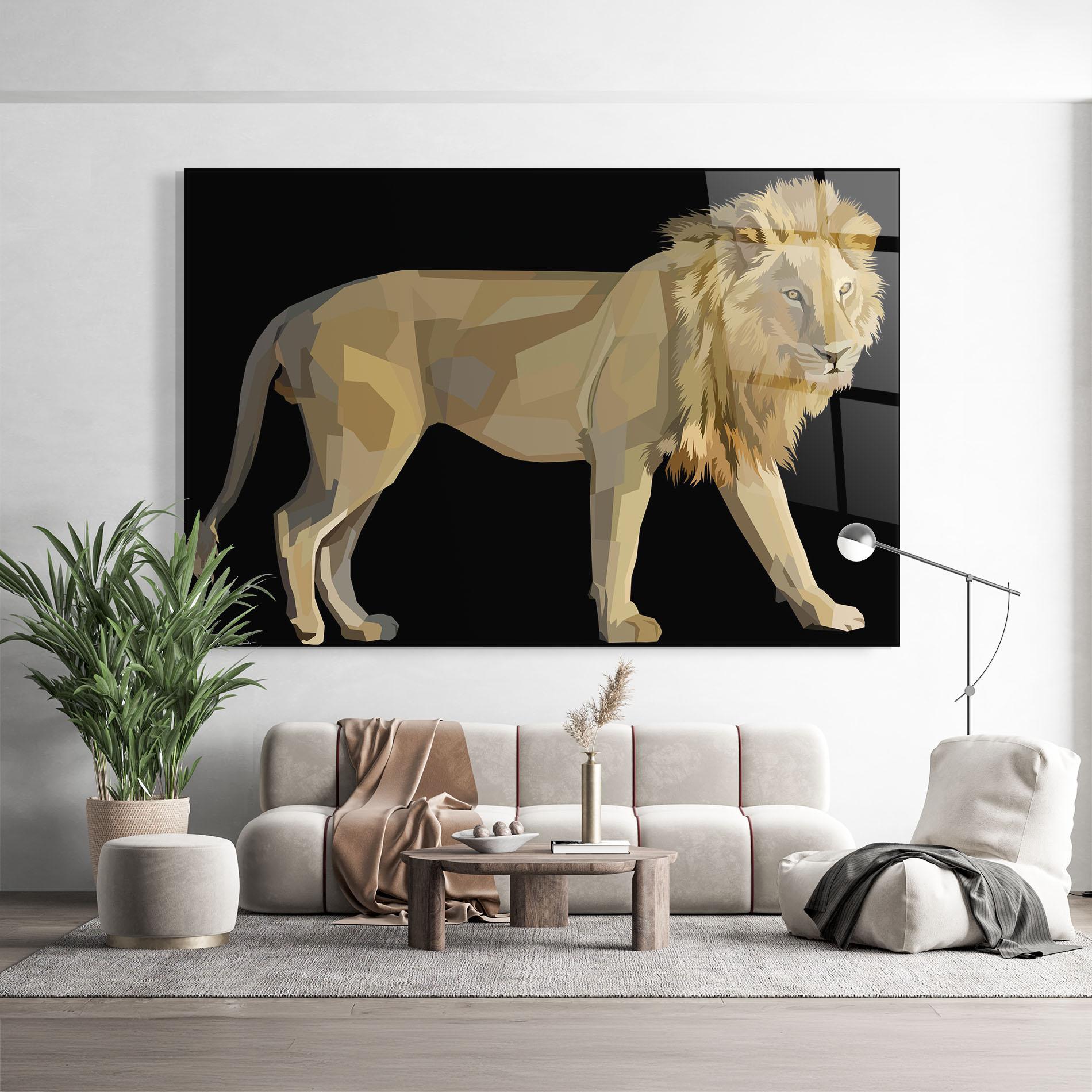 Üvegkép Lion Art On Black mockup 9