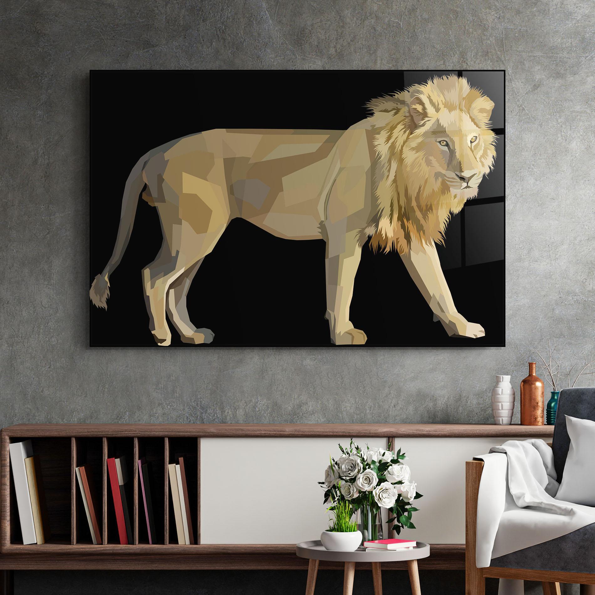 Üvegkép Lion Art On Black mockup 2