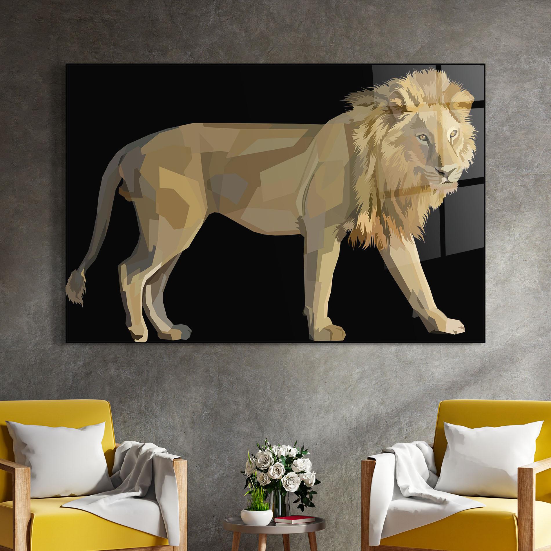 Üvegkép Lion Art On Black mockup 4