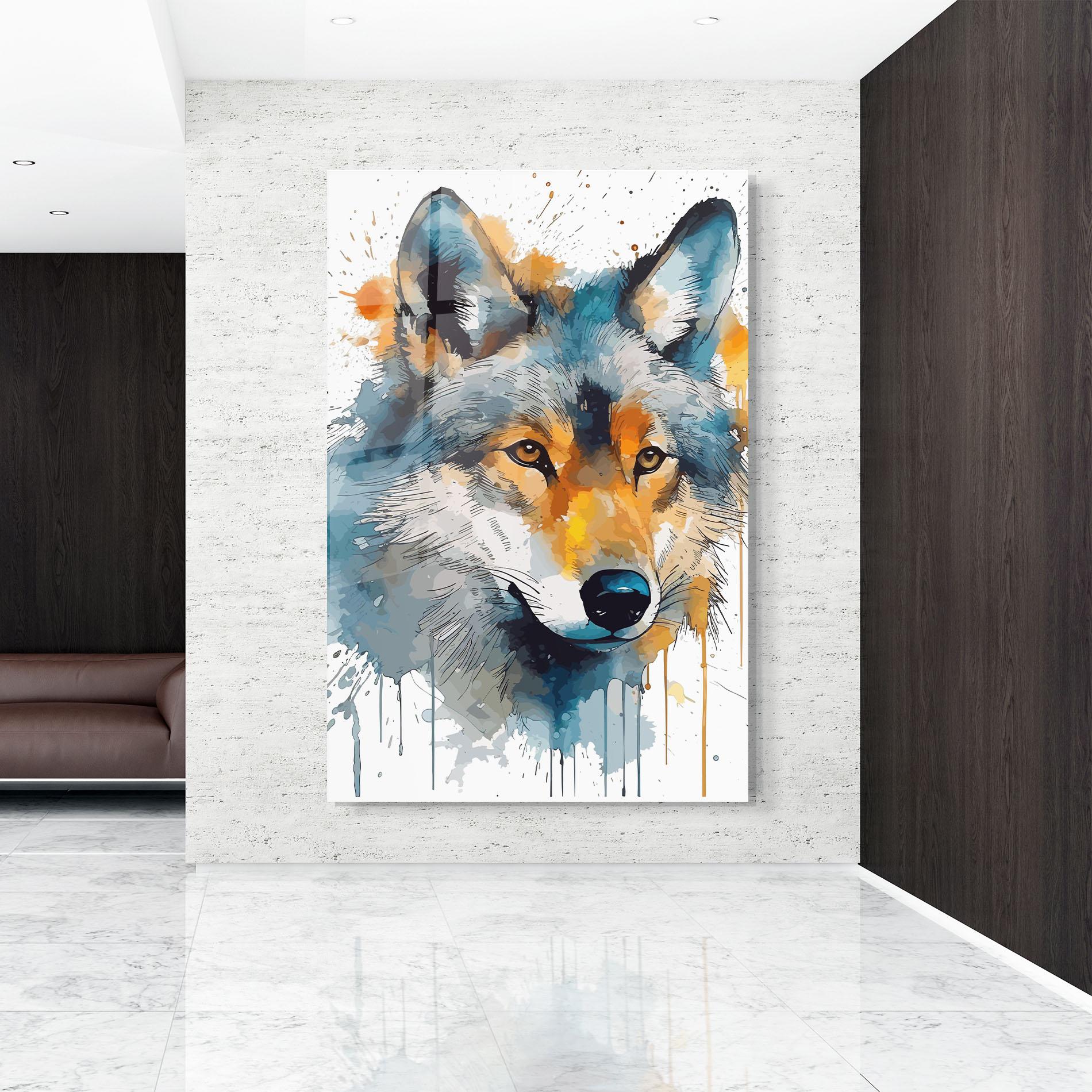 Üvegkép Orange Watercolor Wolf mockup 9