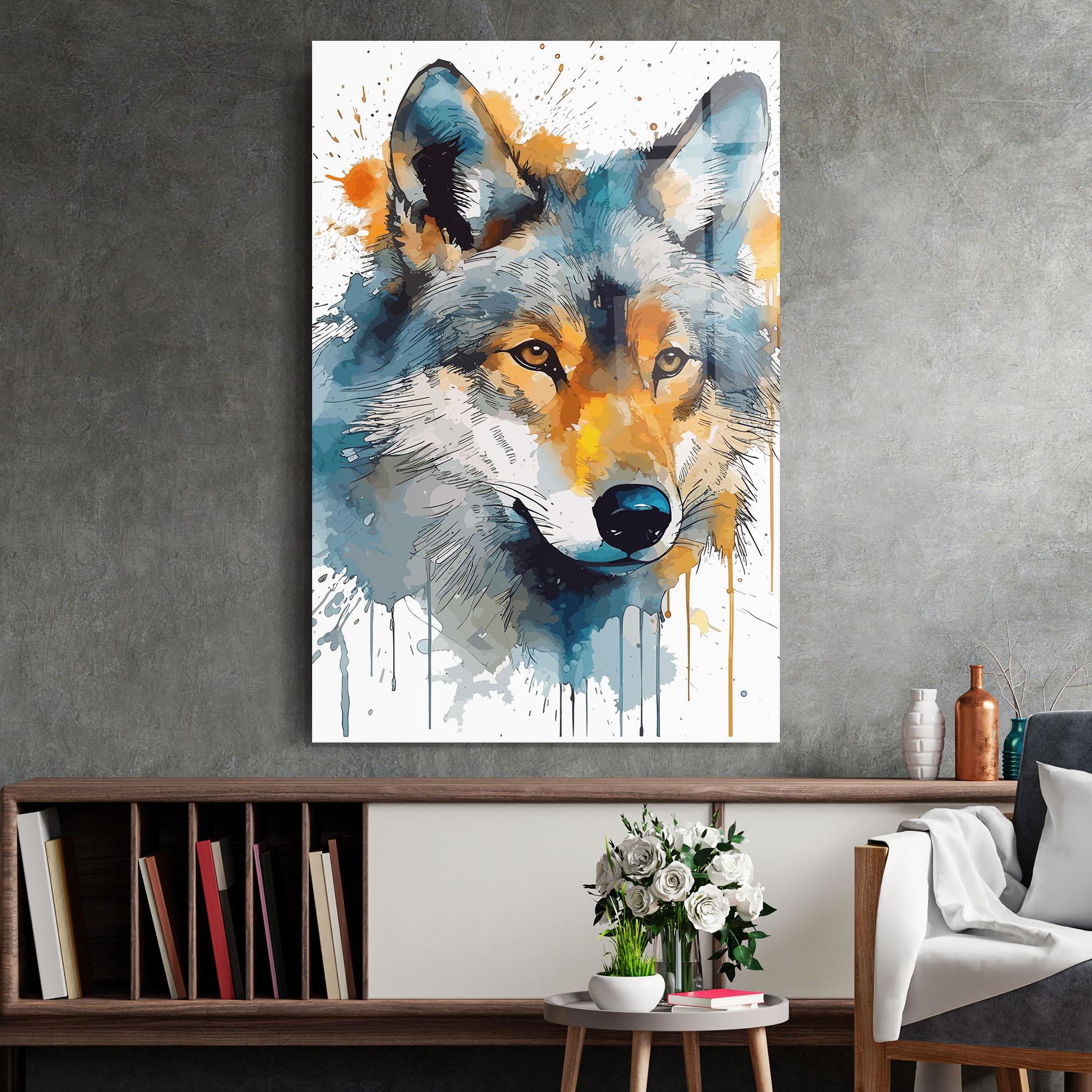 Üvegkép Orange Watercolor Wolf mockup 2