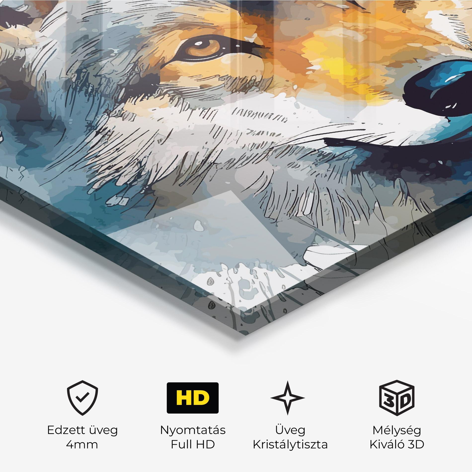 Üvegkép Orange Watercolor Wolf mockup 3