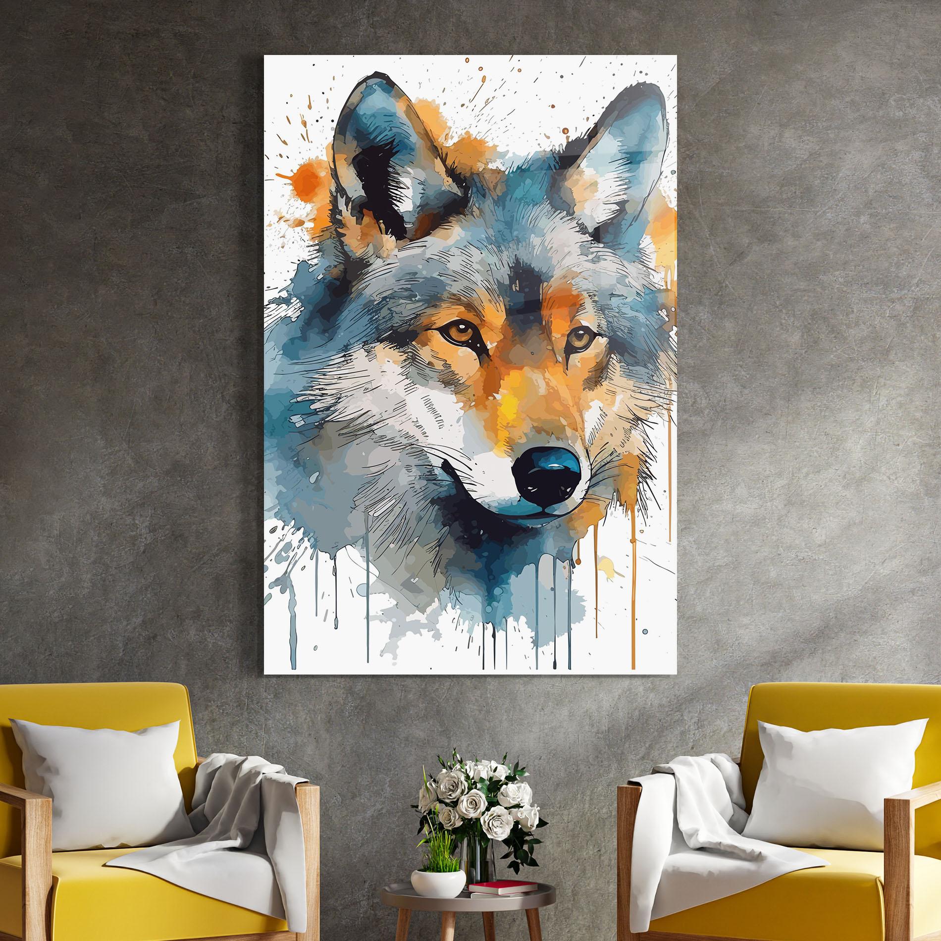 Üvegkép Orange Watercolor Wolf mockup 4