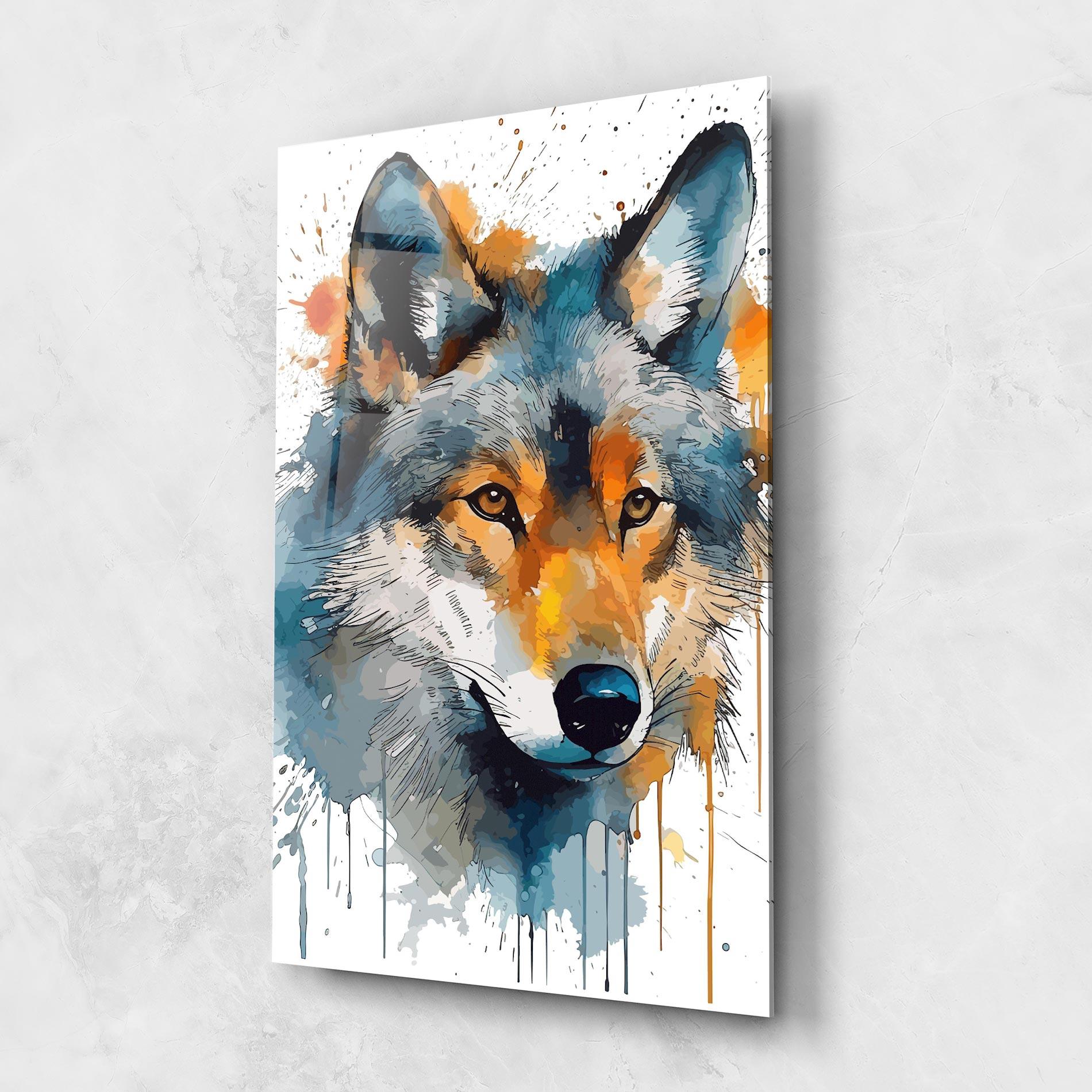 Üvegkép Orange Watercolor Wolf mockup 1
