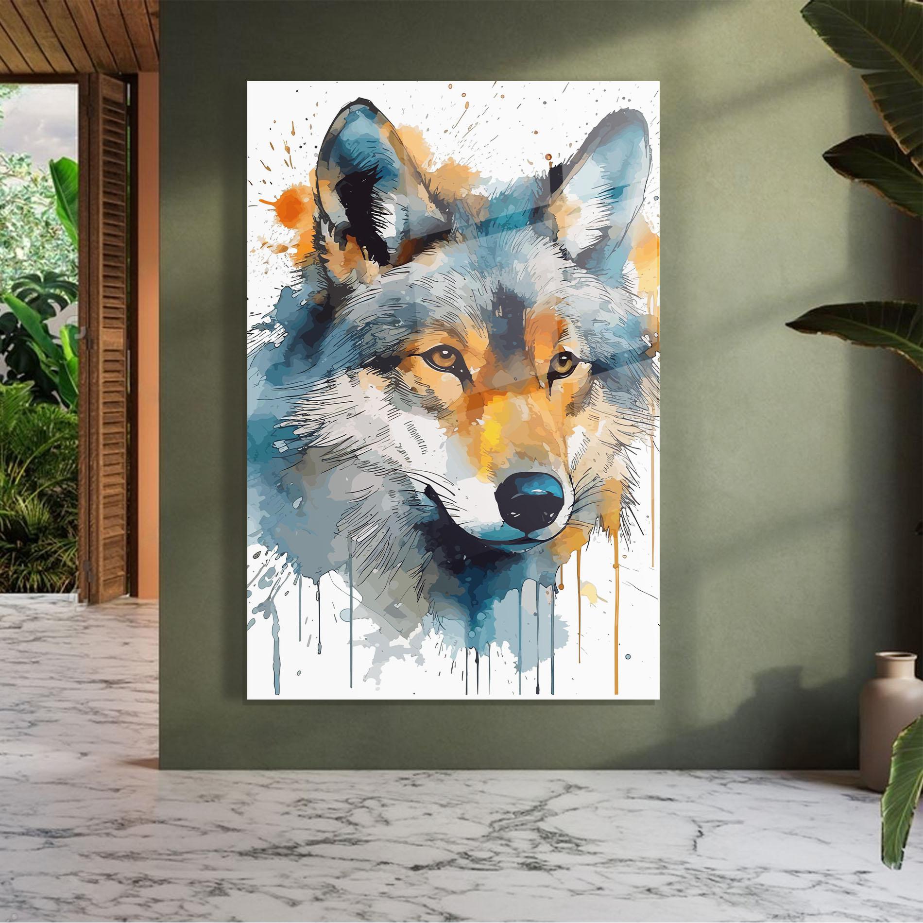 Üvegkép Orange Watercolor Wolf mockup 7