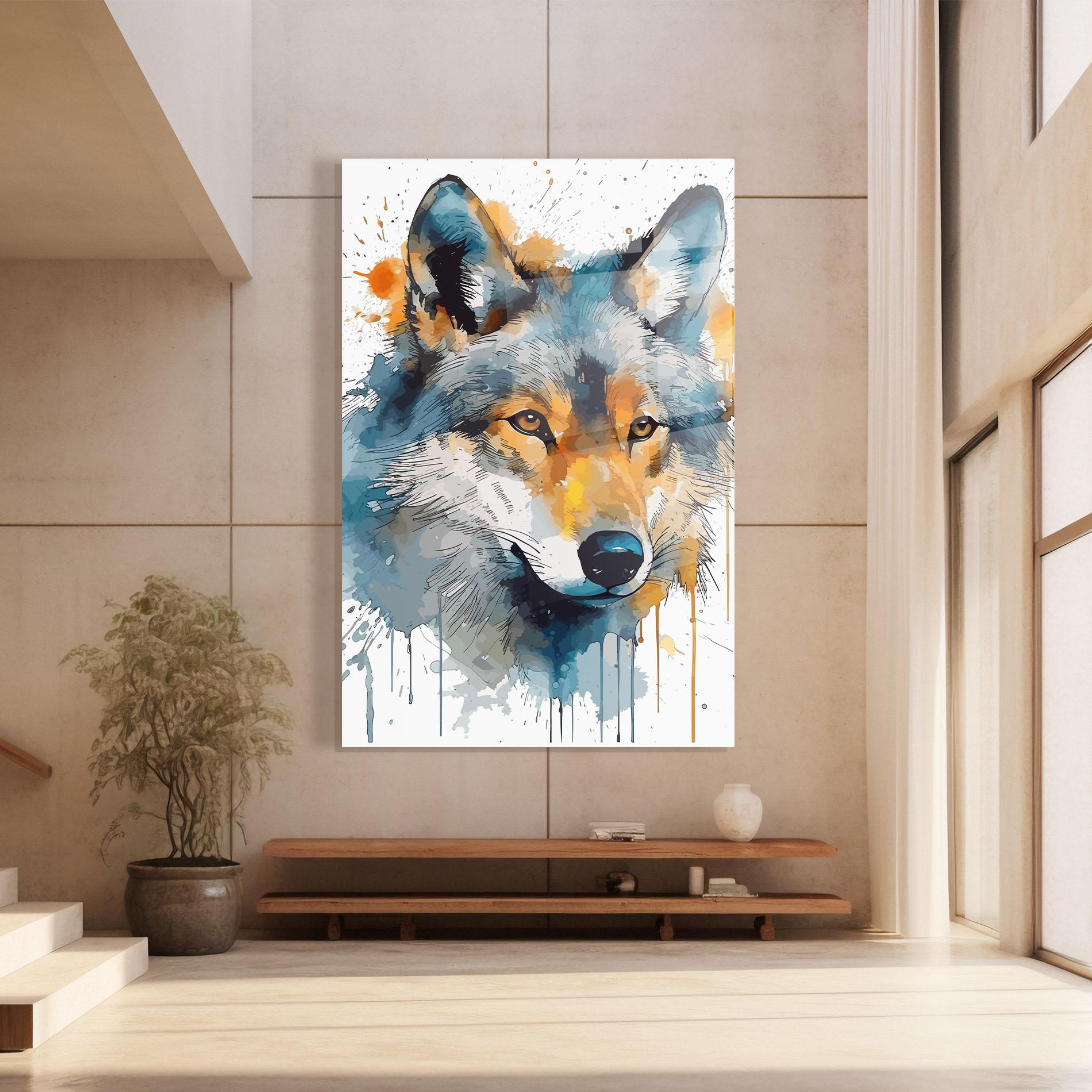 Üvegkép Orange Watercolor Wolf mockup 8