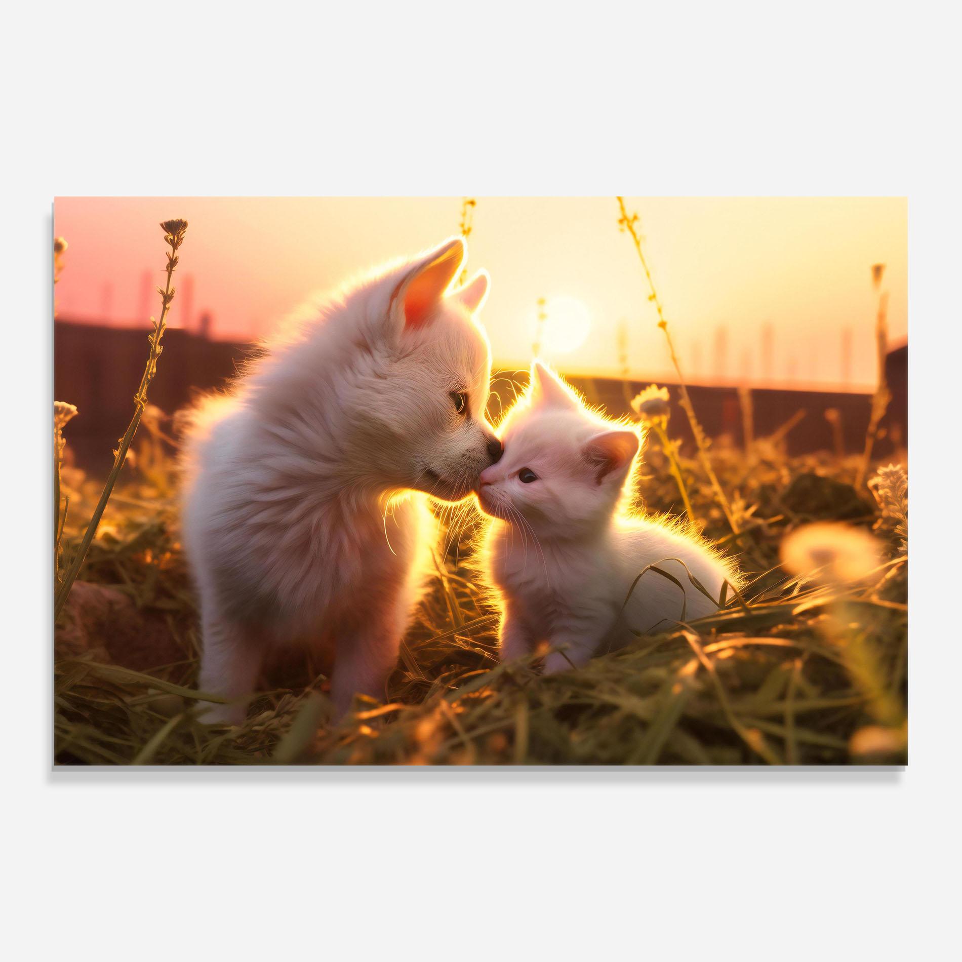 Üvegkép White Cat And Puppy mockup 0