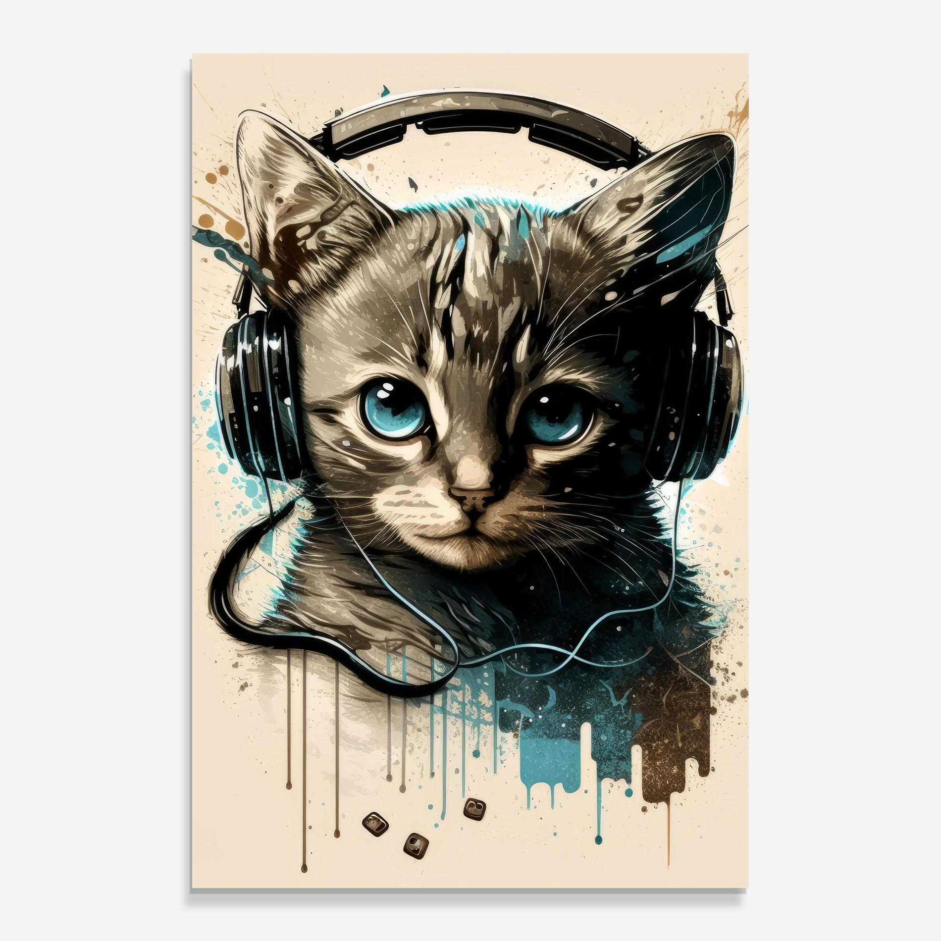 Üvegkép Headphones Cute Cat mockup 0