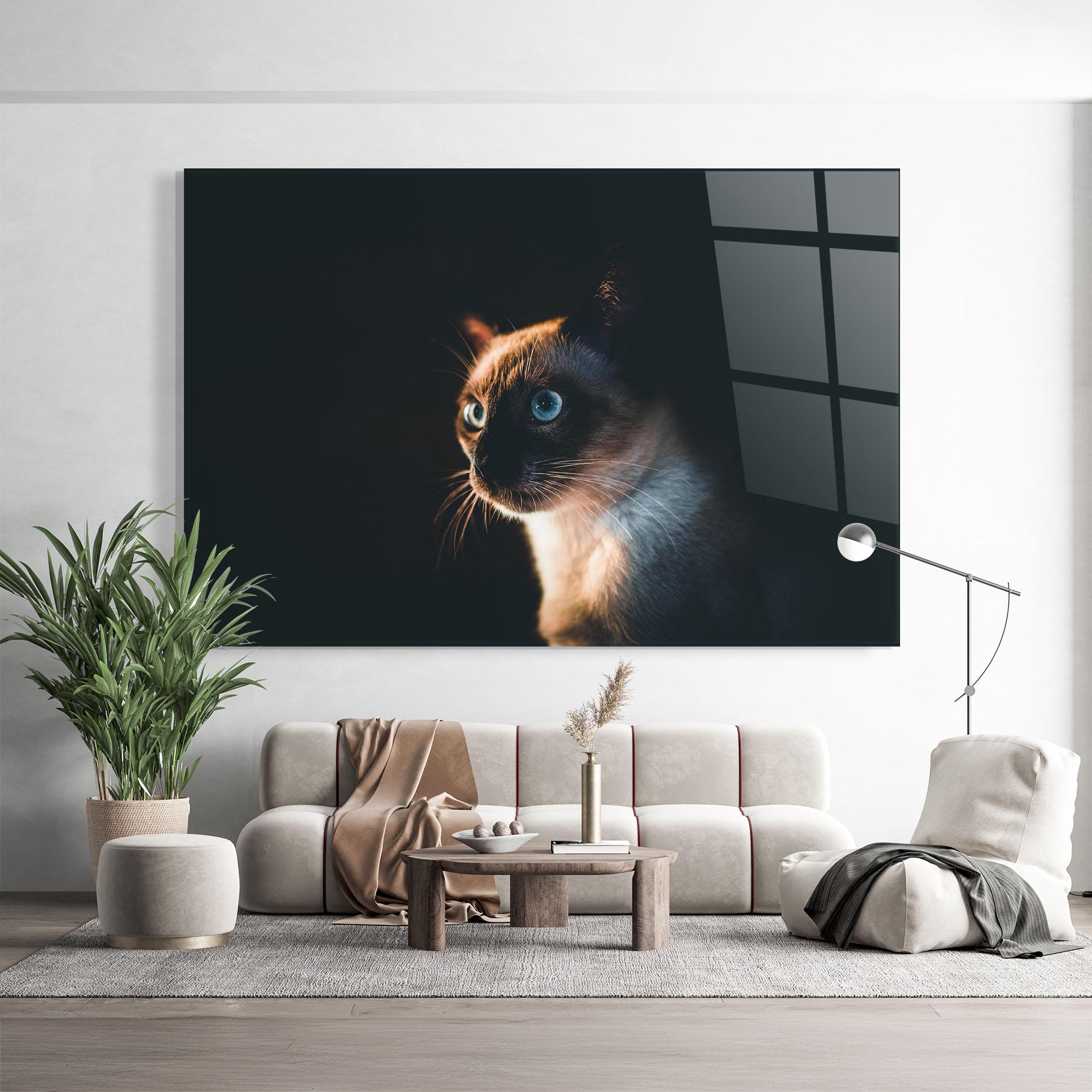 Üvegkép Blue Eyes Cat In Dark mockup 9