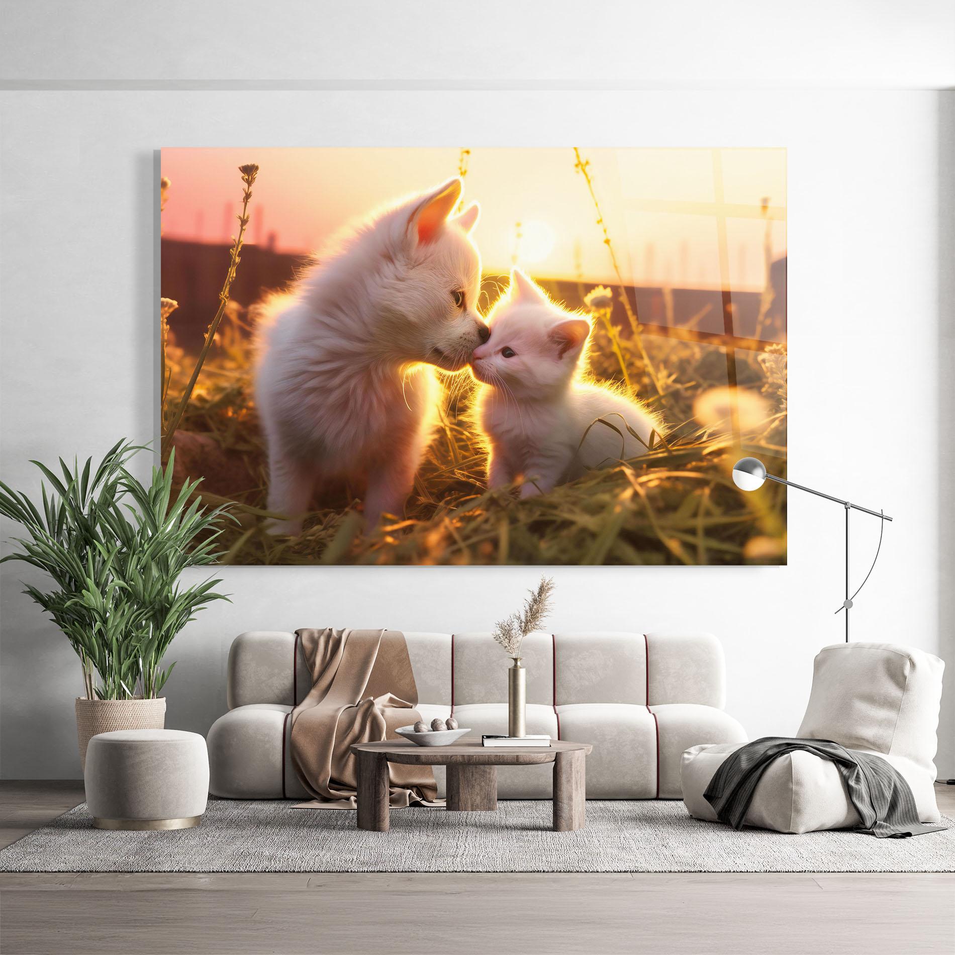 Üvegkép White Cat And Puppy mockup 9