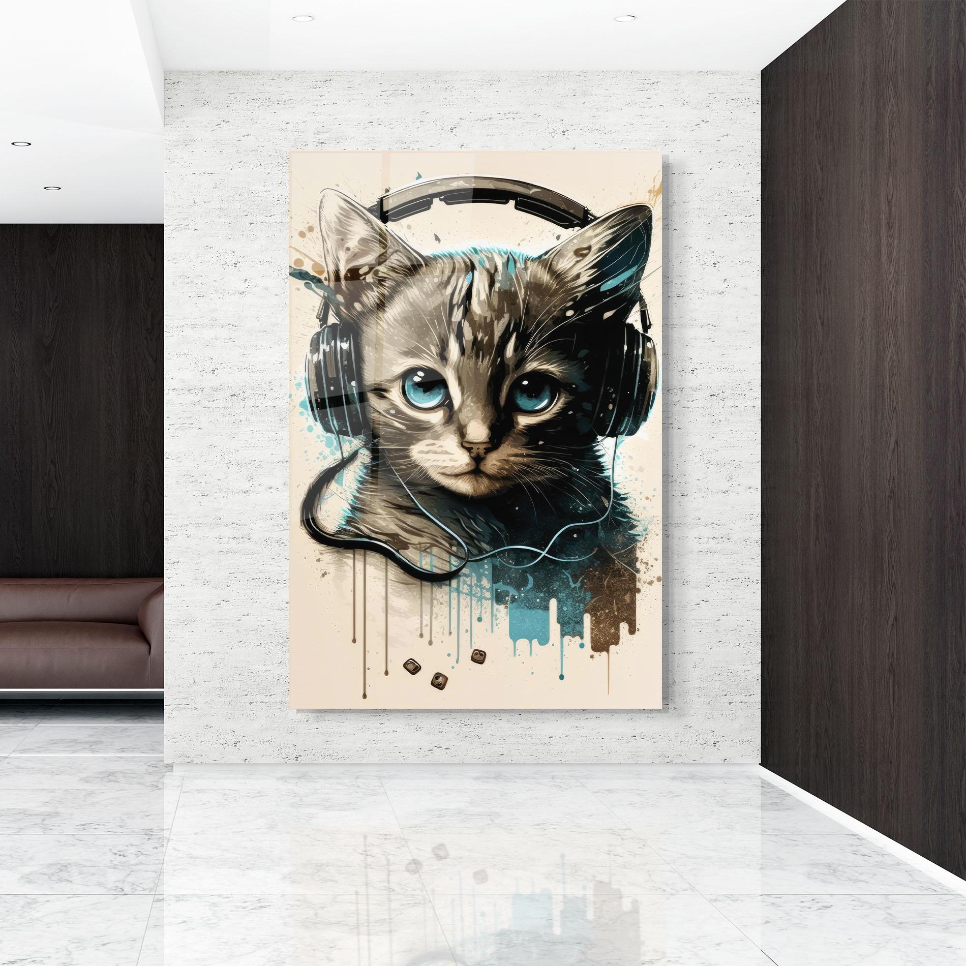 Üvegkép Headphones Cute Cat mockup 9