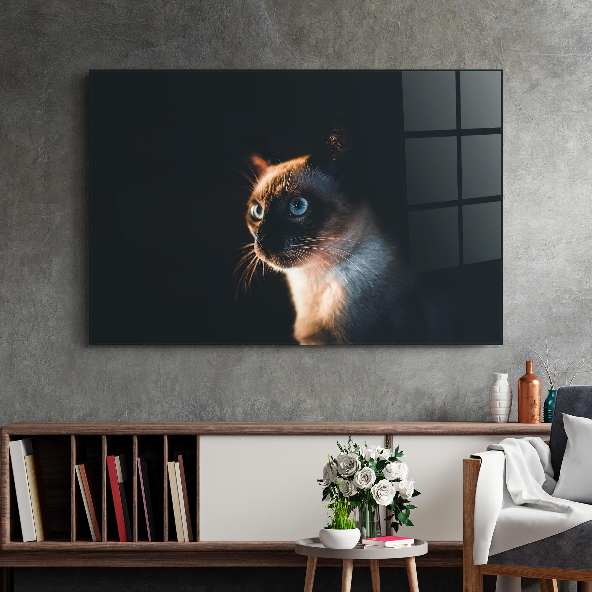 Üvegkép Blue Eyes Cat In Dark mockup 2