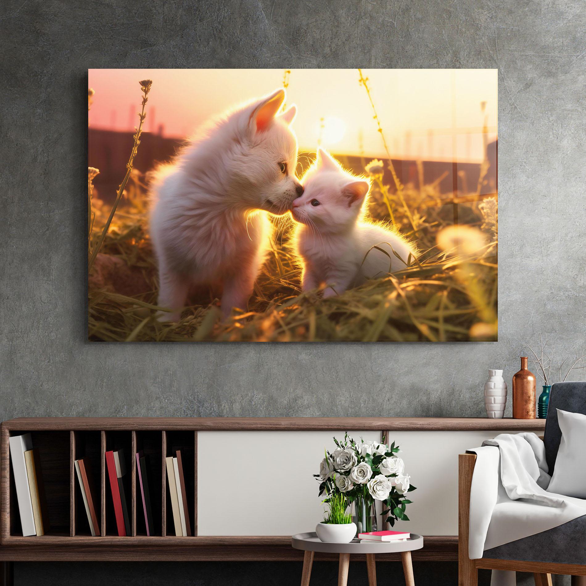 Üvegkép White Cat And Puppy mockup 2
