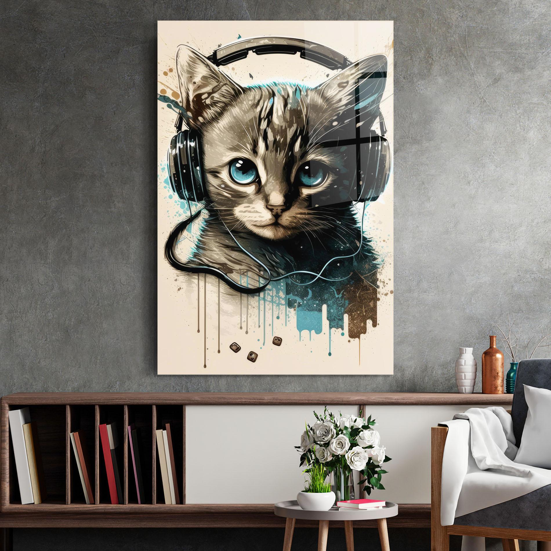 Üvegkép Headphones Cute Cat mockup 2