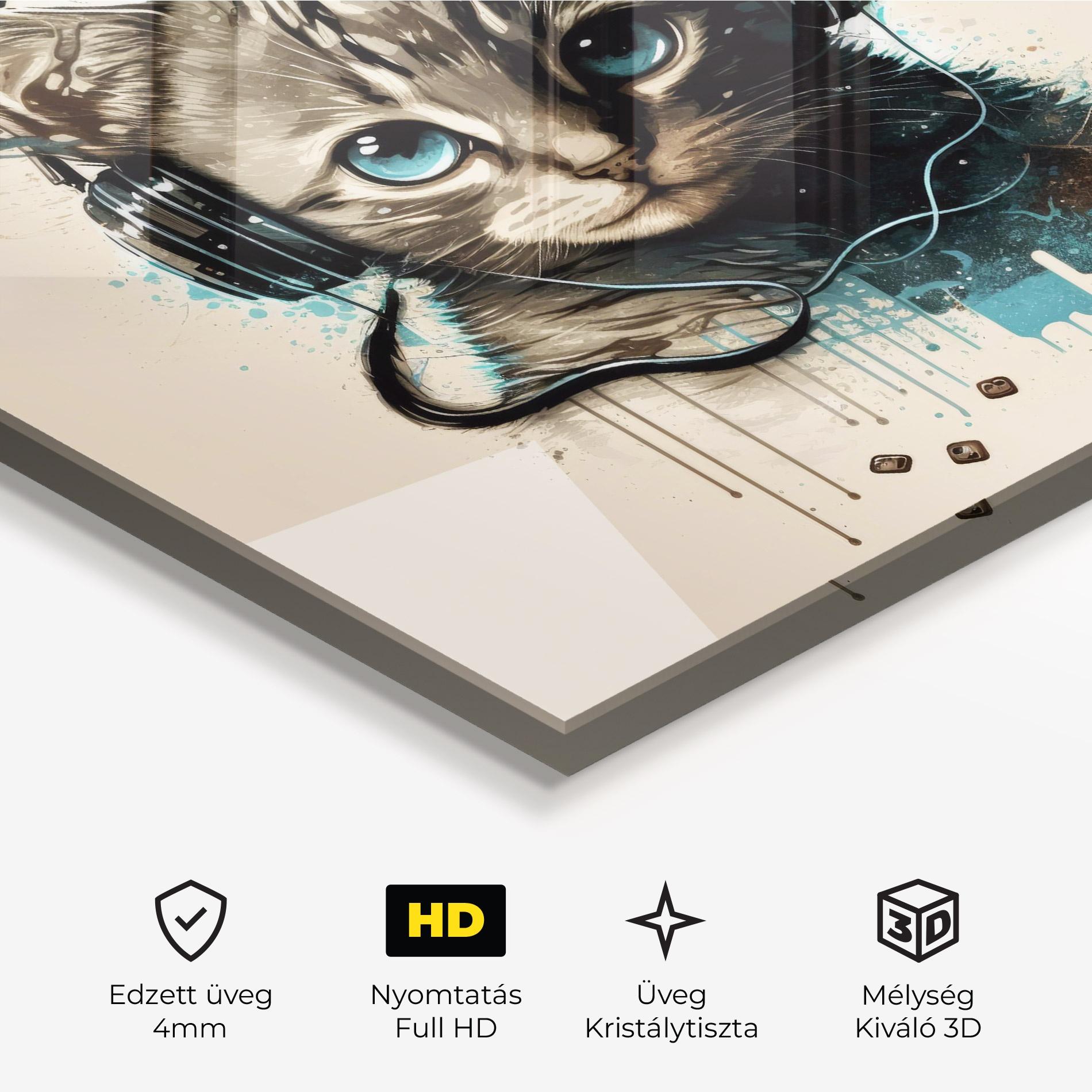 Üvegkép Headphones Cute Cat mockup 3