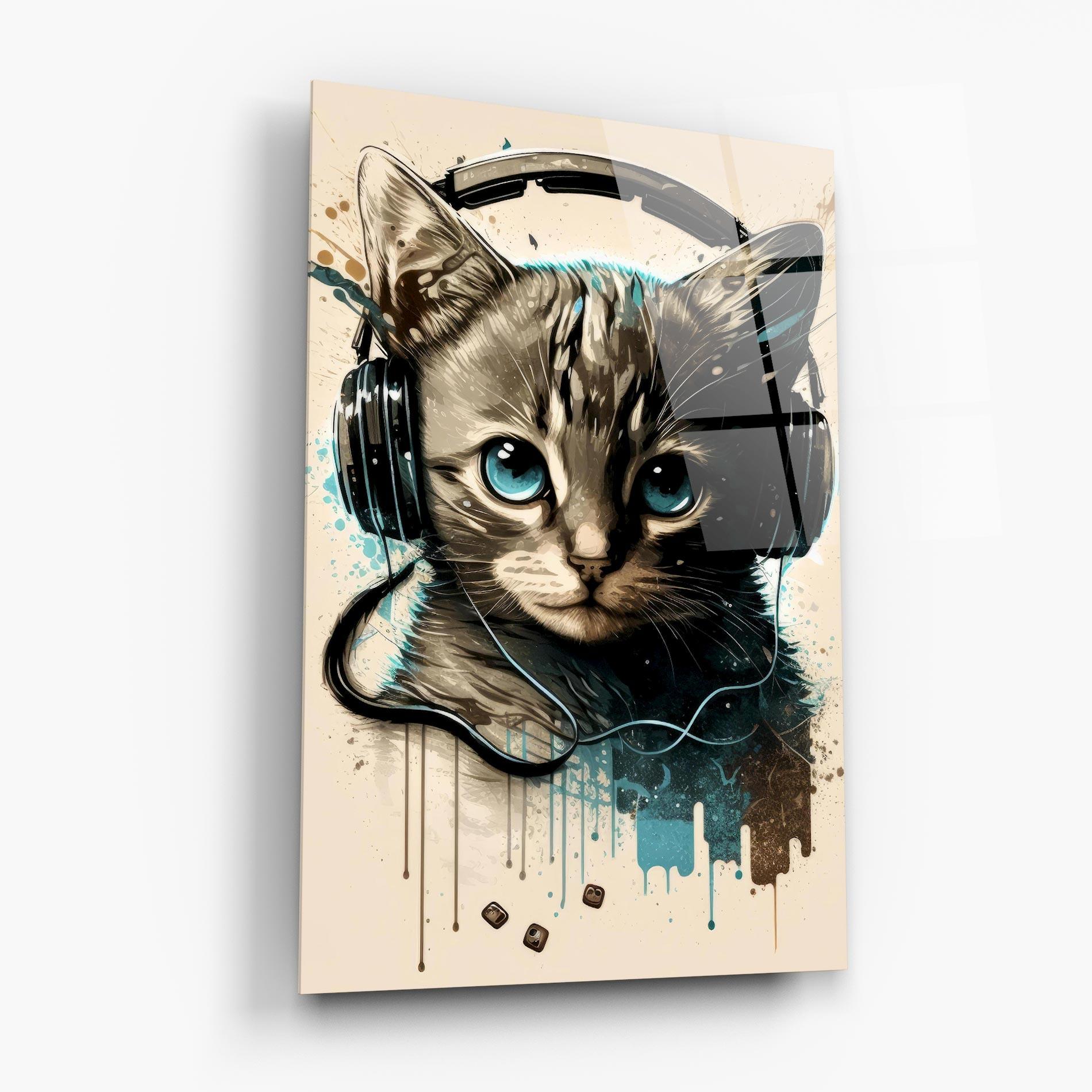 Üvegkép Headphones Cute Cat mockup 6